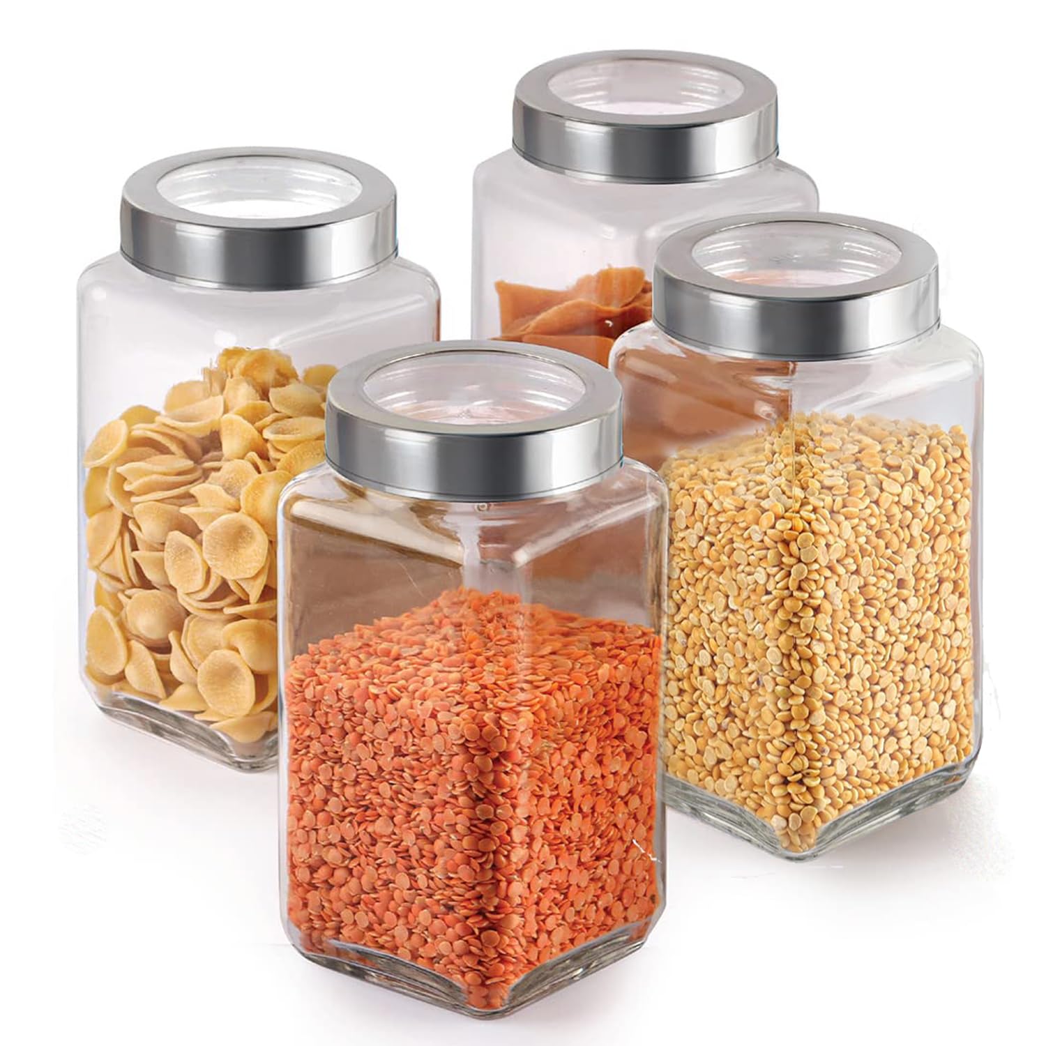 Vency Glass Round Shape Transparent Glass Jars & Containers for Kitchen Pantry, Snacks, Masala, Pickles, Dry Fruits, Coffee Bean