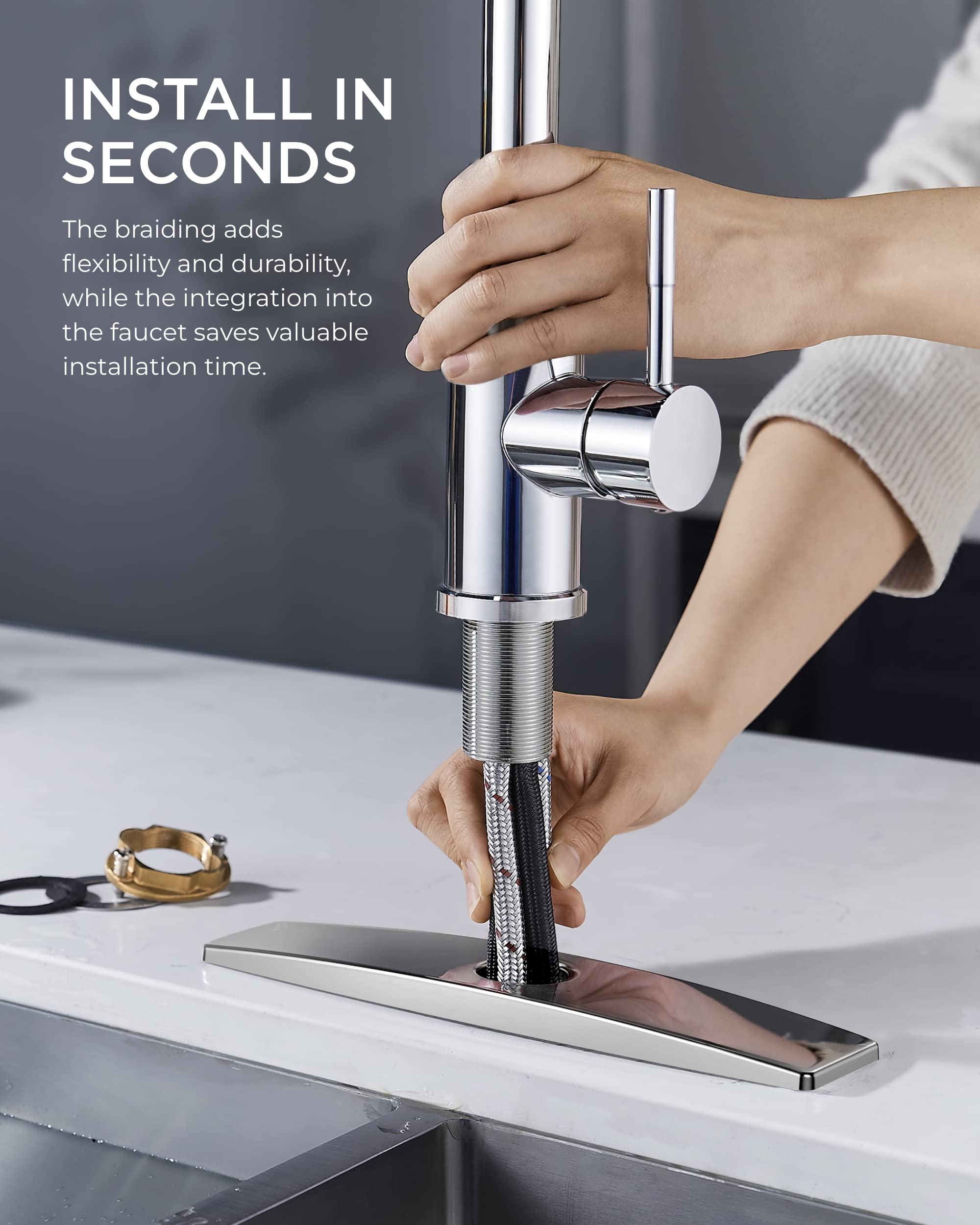 Forious Kitchen Sink Faucet, Pull Down Kitchen Faucet With Sprayer, Single Handle Commercial Modern Stainless Steel Kitchen Fauc