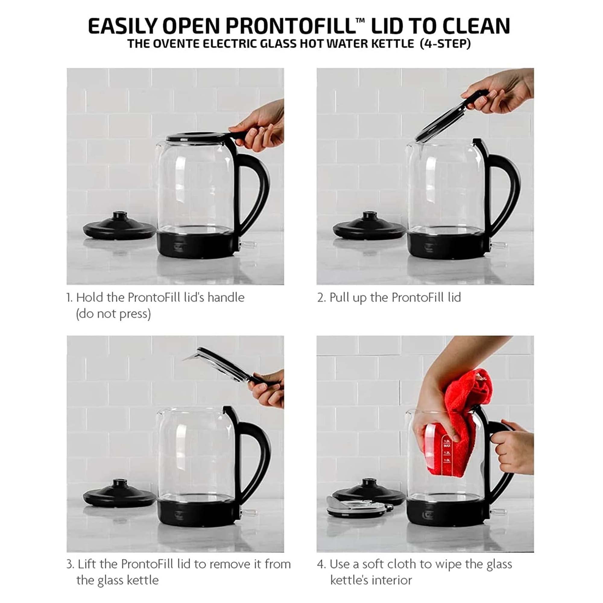 Ovente 2 In 1 Brew Set With Electric Glass Hot Water Kettle 1.5 Liter With Prontofill Technology + 2.5 Ounce Electric Grinder Fo