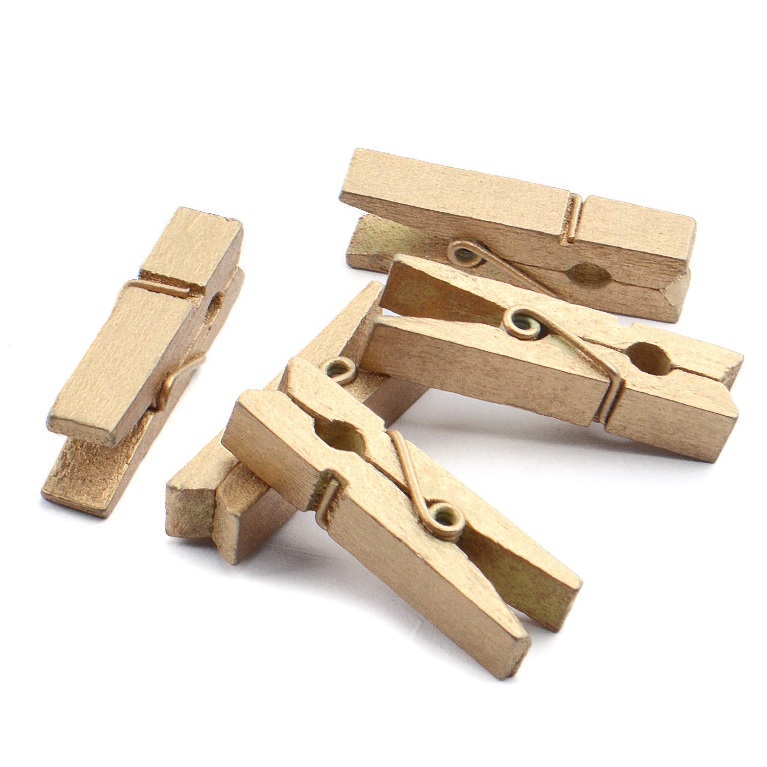 Jdesun 50 Pieces Photo Clips Mini Gold Wooden Picture Paper Clip Clothespins Peg for Office Home Arts