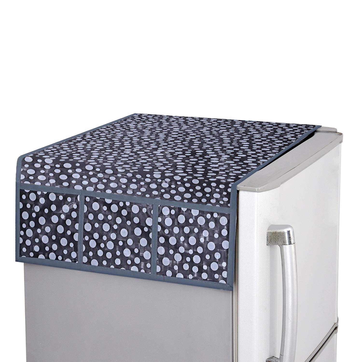 Kuber Industries Dots Design Combo Pvc 3 Pieces Fridge Mats, 2 Piece Handle Cover And 1 Piece Fridge Top Cover(Grey)