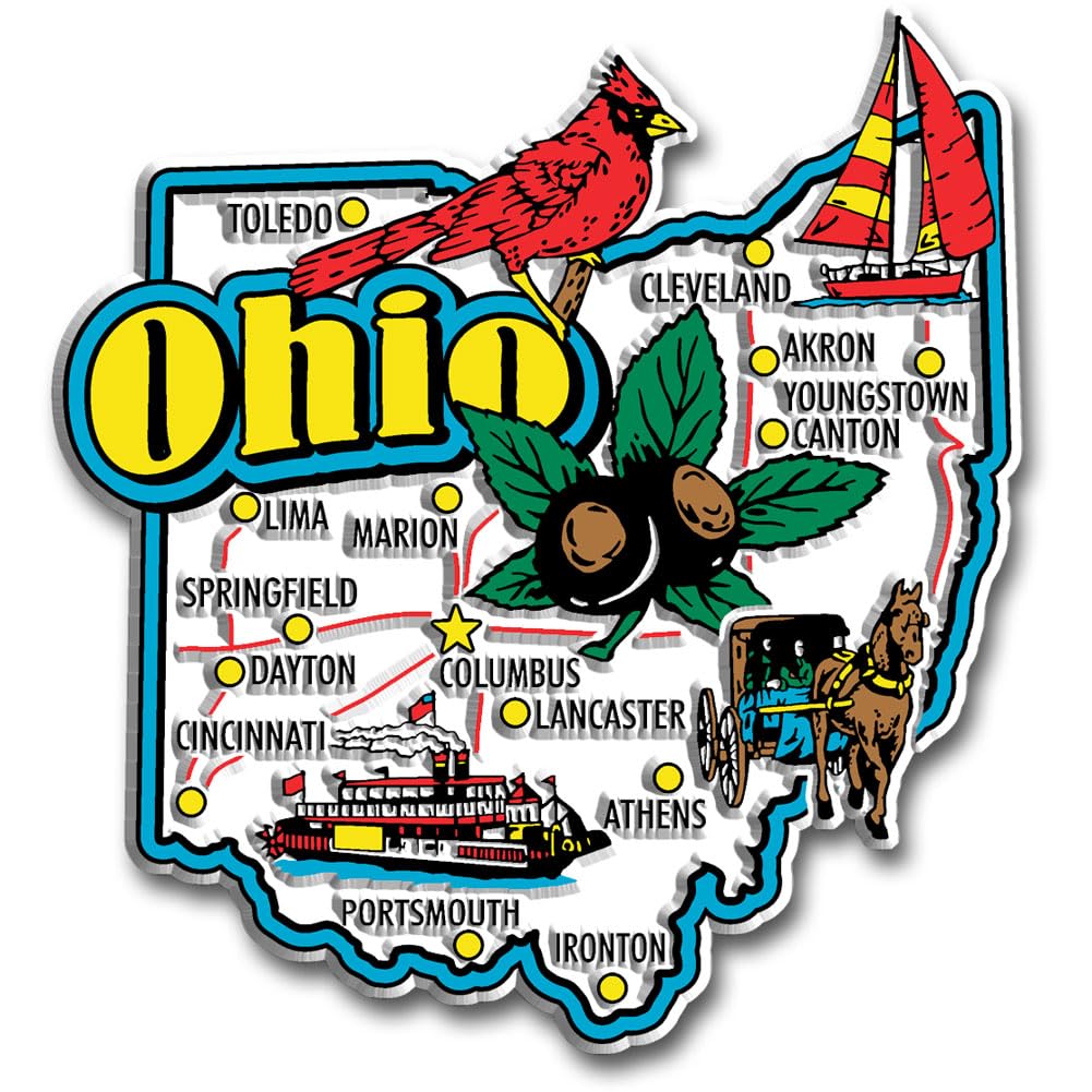 Ohio Jumbo State Magnet By Classic Magnets, 3.3 X 3.6, Collectible Souvenirs Made In The Usa