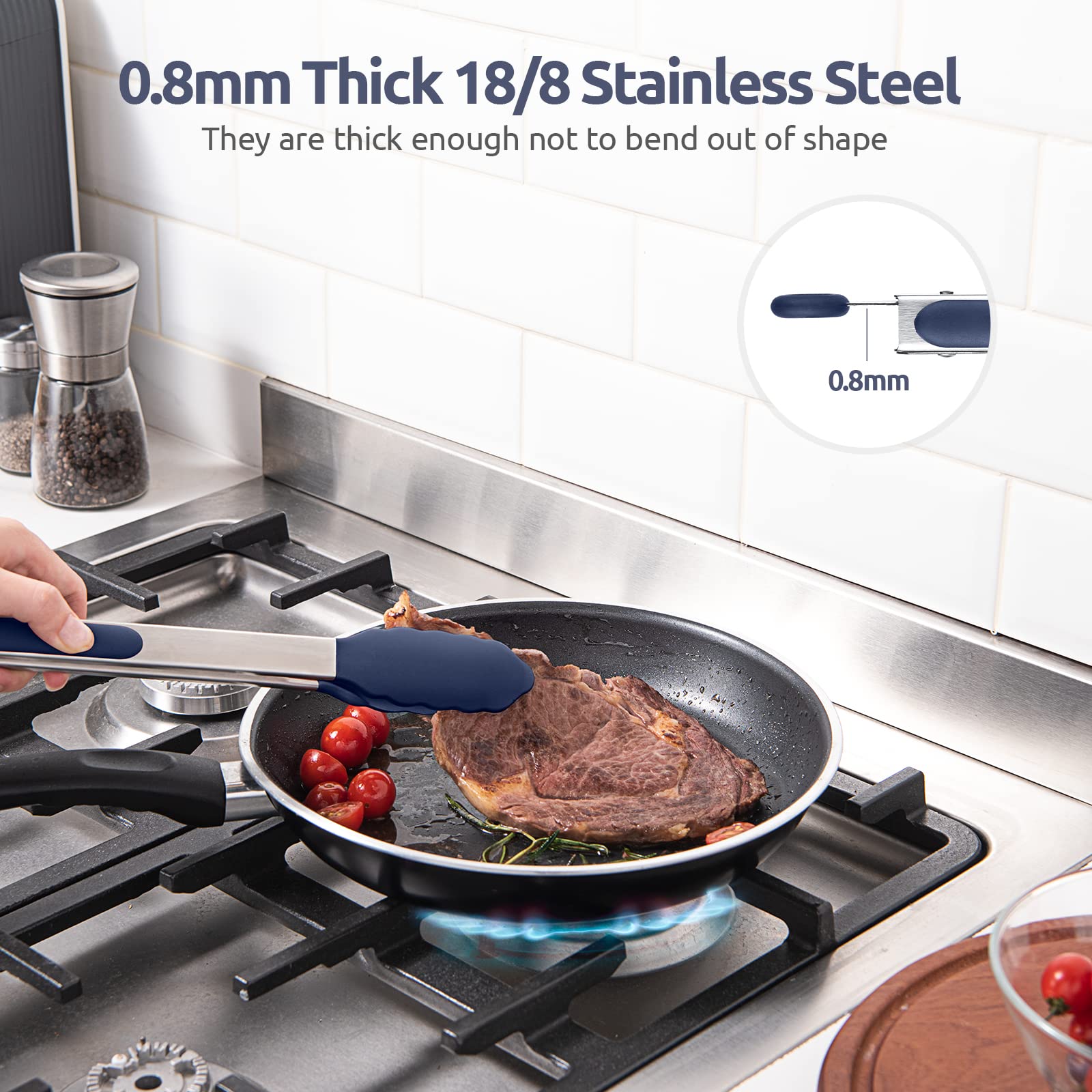 600F Heat Resistant Kitchen Tongs: U-Taste 12 Inch Large Silicone Cooking Tong With Non Stick Rubber Tips & Silicon Coated 18/8
