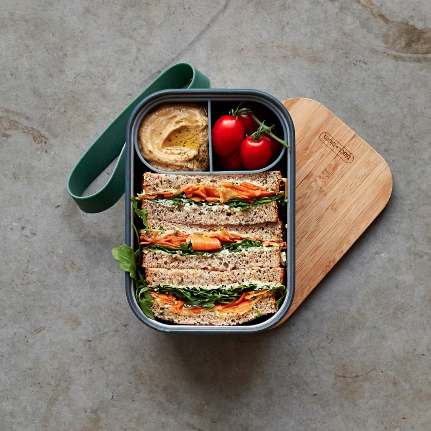 BLACK + BLUM Stainless Steel Sandwich Box - Large 1.25L, Olive, Plastic Free with Bamboo Lid