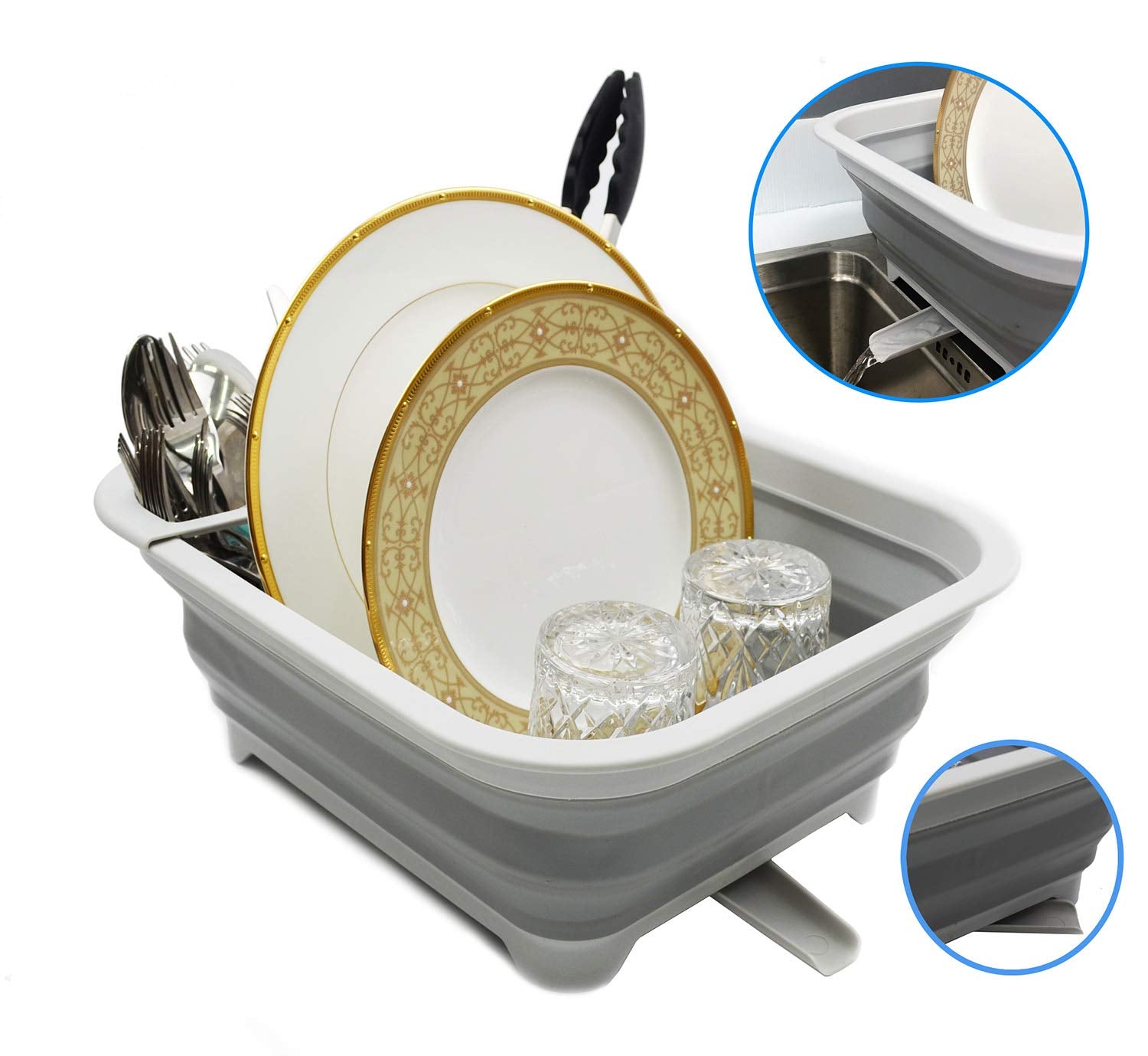 Sammart 8.5L (2.2 Gallon) Collapsible Dish Drainer With Swivel Spout - Foldable Drying Rack - Portable Dinnerware Organizer - Sp