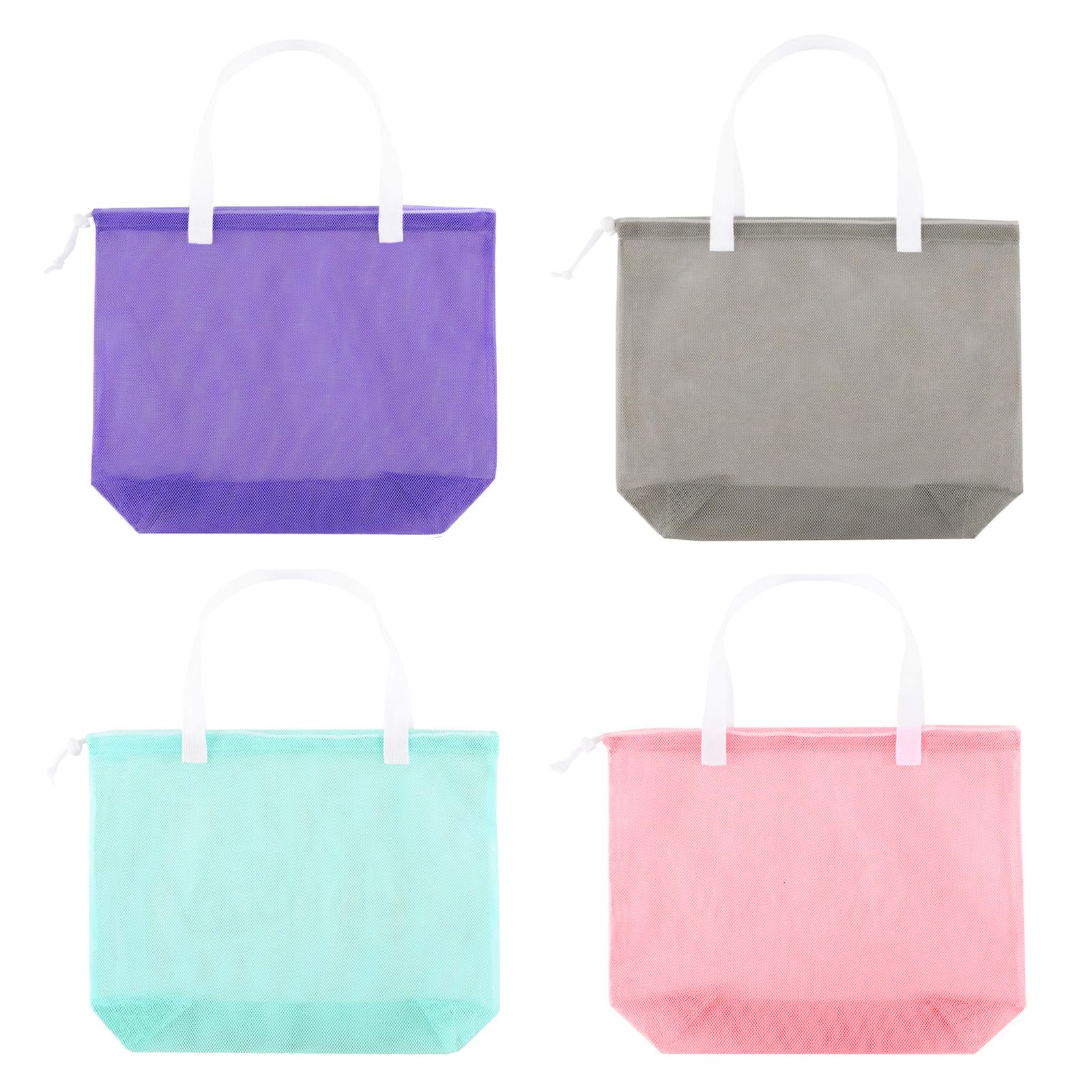 Hsmyank Resuable 4Pack Cute Mesh Tote Plool Bags,Mesh Beach Bags With Drawsting For Toys,Travel,Picnic Or Poolside