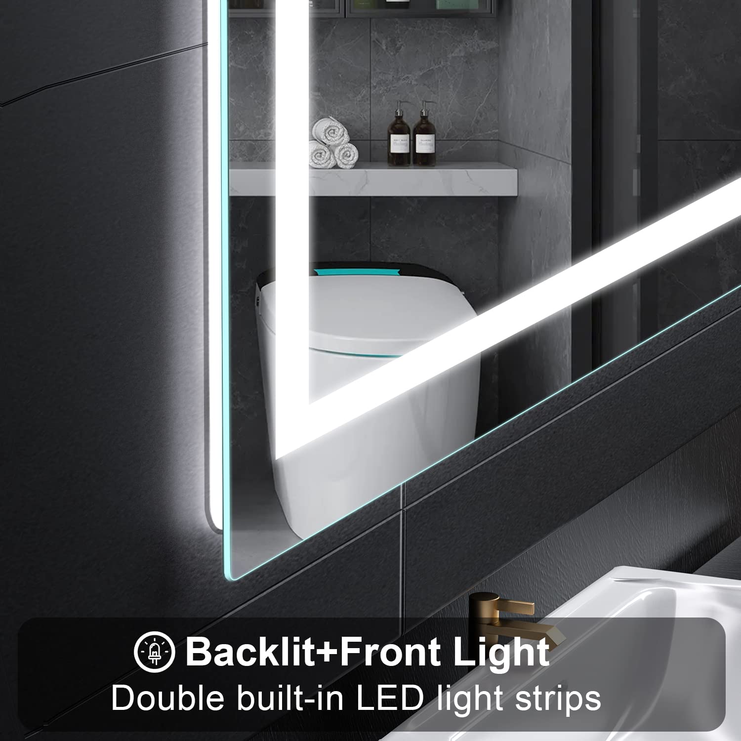 Shuafa Led Mirror For Bathroom, 40X32 Inch Backlit + Front Lighted Bathroom Vanity Mirror With Lights For Wall, Double Light Str