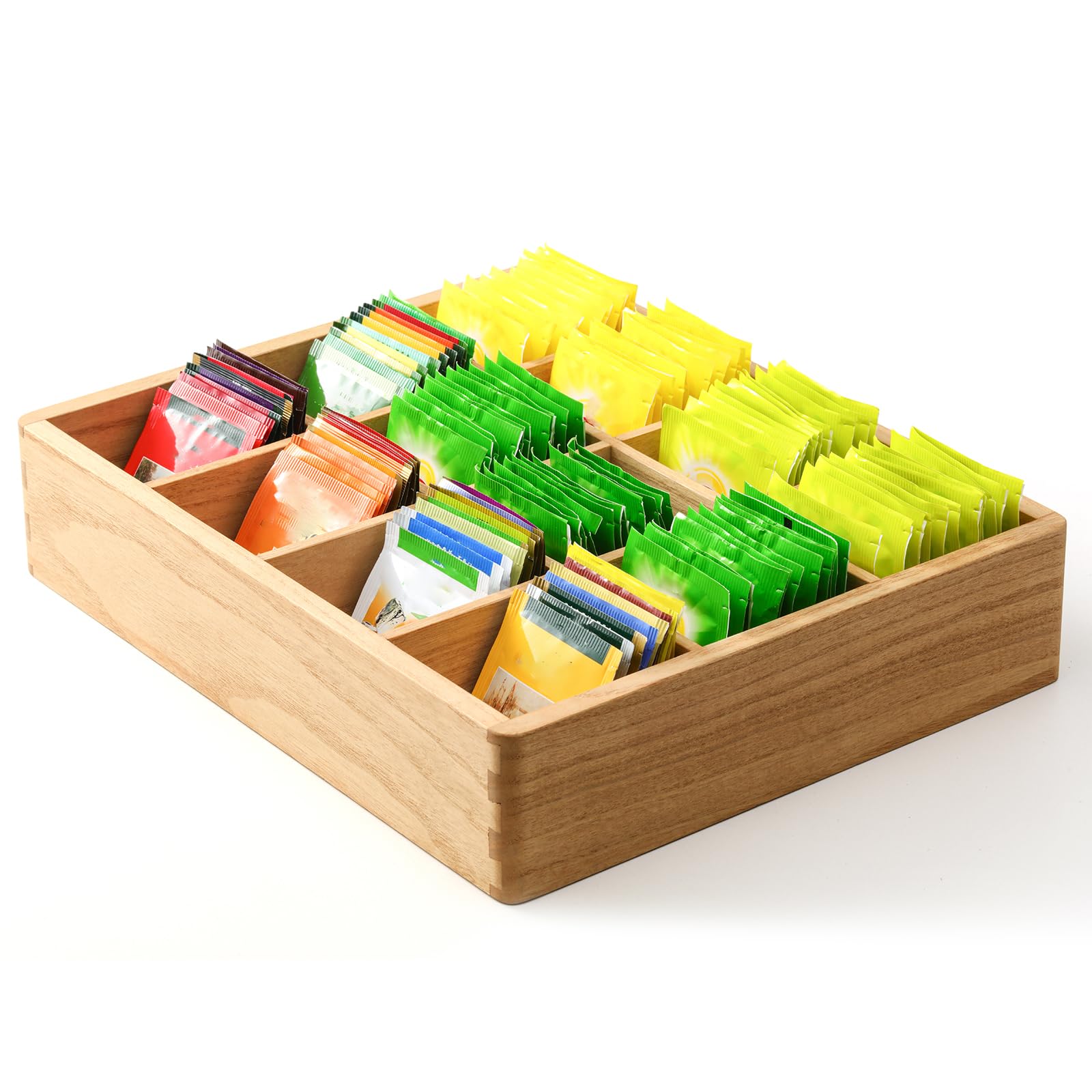 KIRIGEN Wooden Tea Bag Organizer for Drawer, 12 Compartments, Natural
