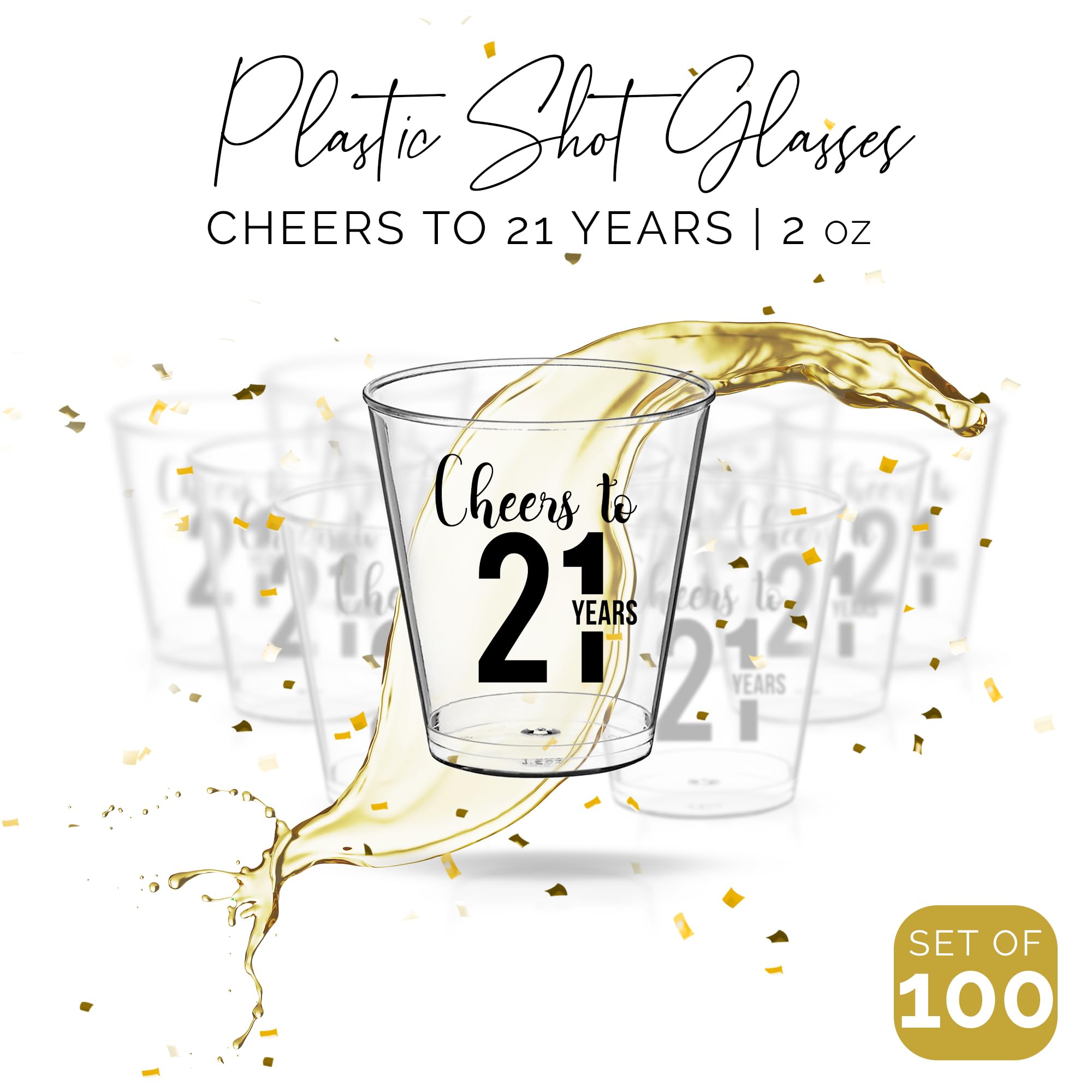 Cheers To 21 Plastic Shot Glasses 100 Pcs, 2 Oz Each, 21St Birthday Shot Glass, 21 Shot Glass, 21St Birthday Party Favors, Cheer