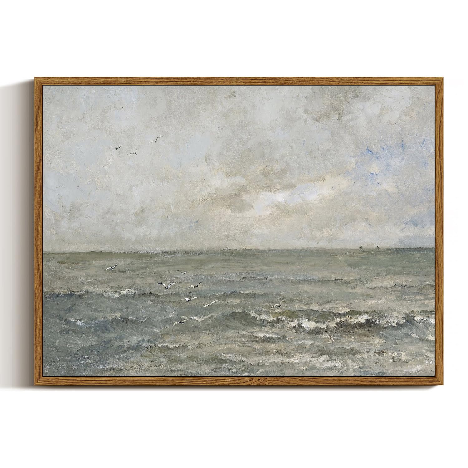 Viyyiea Ocean Framed Wall Art, Seascape Vintage Art Decor Room Aesthetic, 12X16 Inch Canvas Print Art, Calming Landscape Paintin