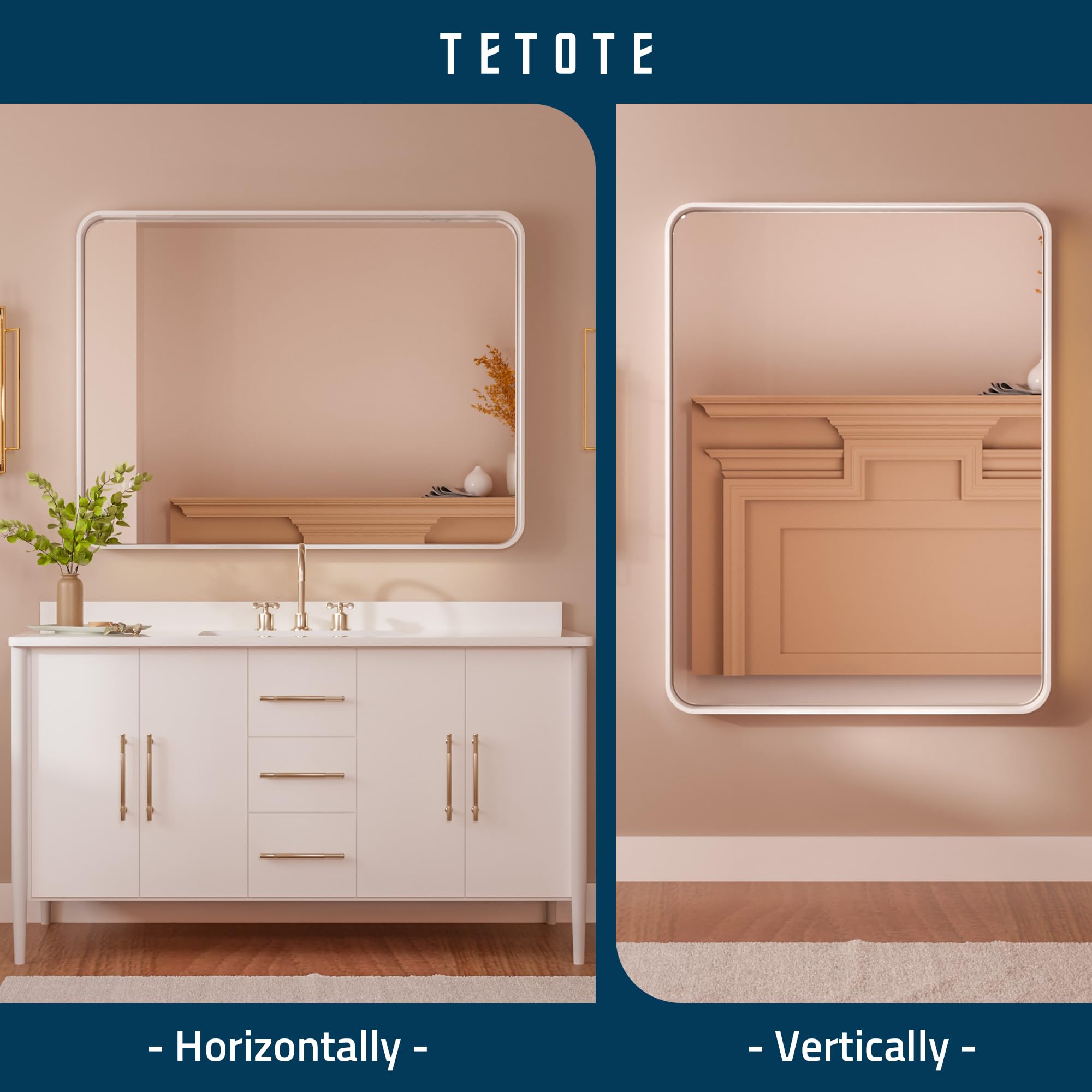 Tetote 40 X 30 White Frame Mirror For Bathroom Metal Frame Wall Mounted Rectangle Mirror For Vanity With Sandy Textured Surface(