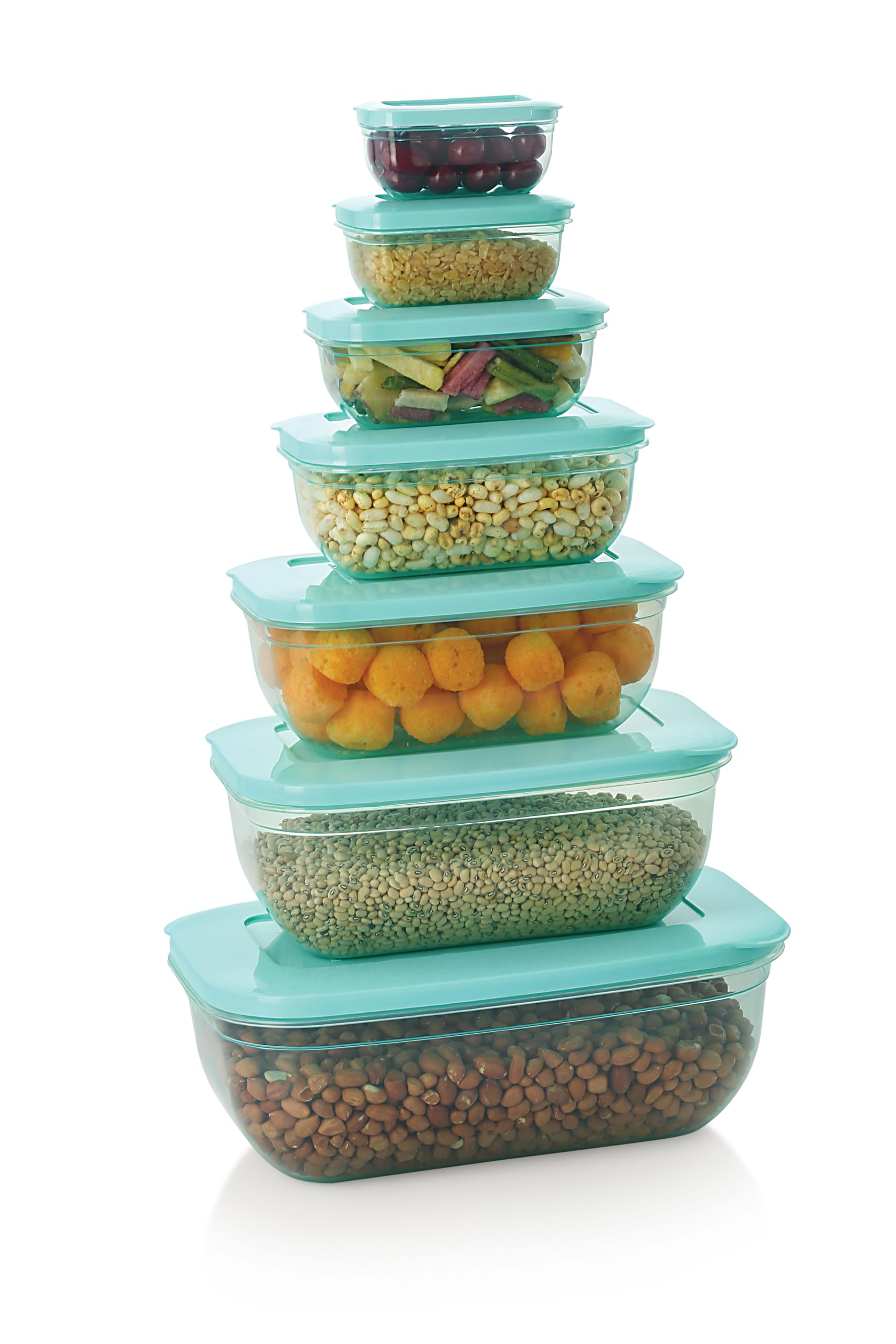 Mastercook Airtight Rectangle Food Storage Containers Set Of 7, Sea Green