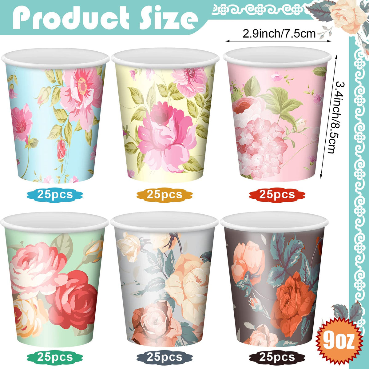 Patelai 150 Pcs Spring Floral Coffee Paper Cups Disposable Tea Cups Bu ...