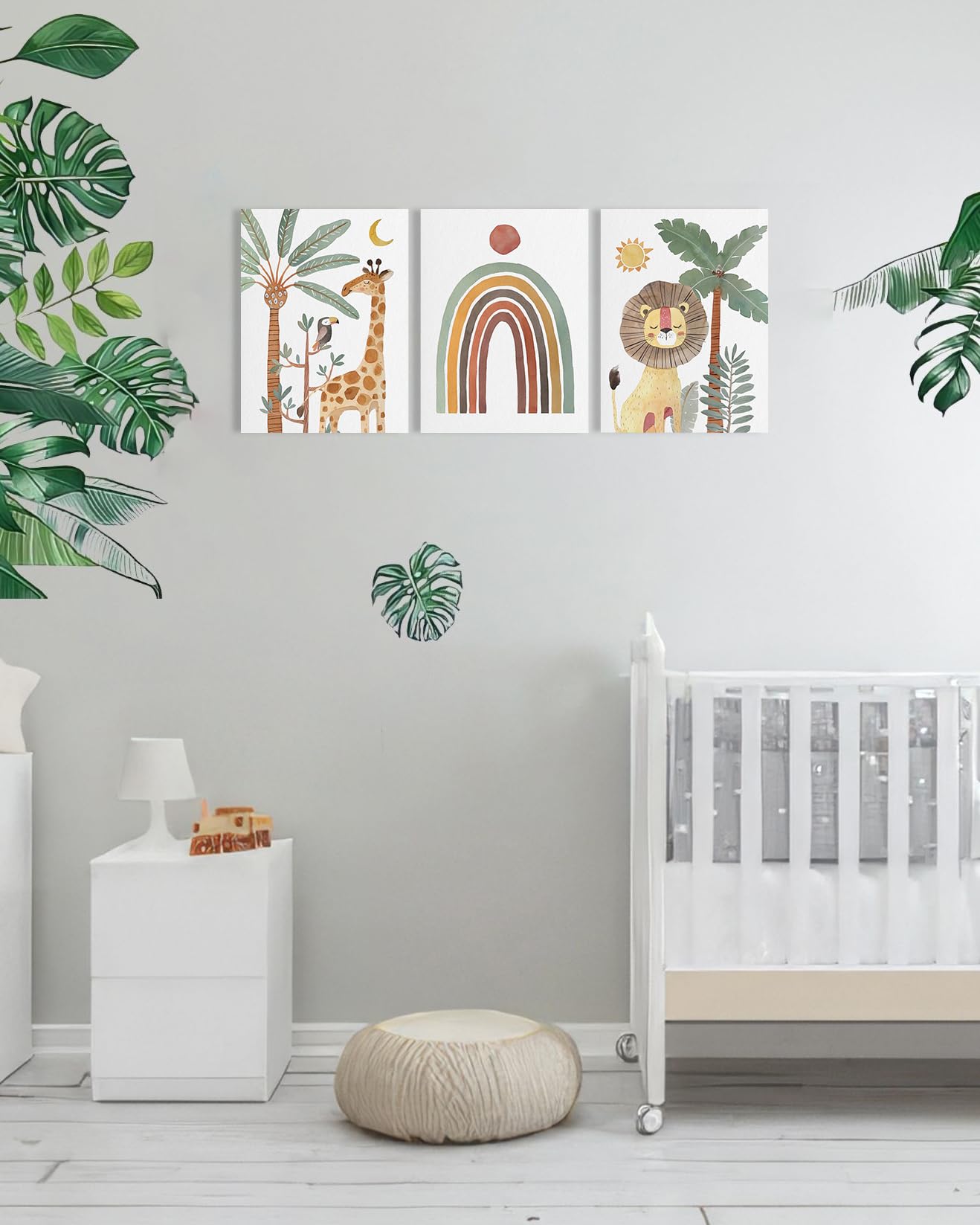 Boho Animal Nursery Wall Art: Safari Animal Prints For Kids' Room, Baby Nursery Decor For Boy Girl, 3 Pieces Giraffe Lion Parrot
