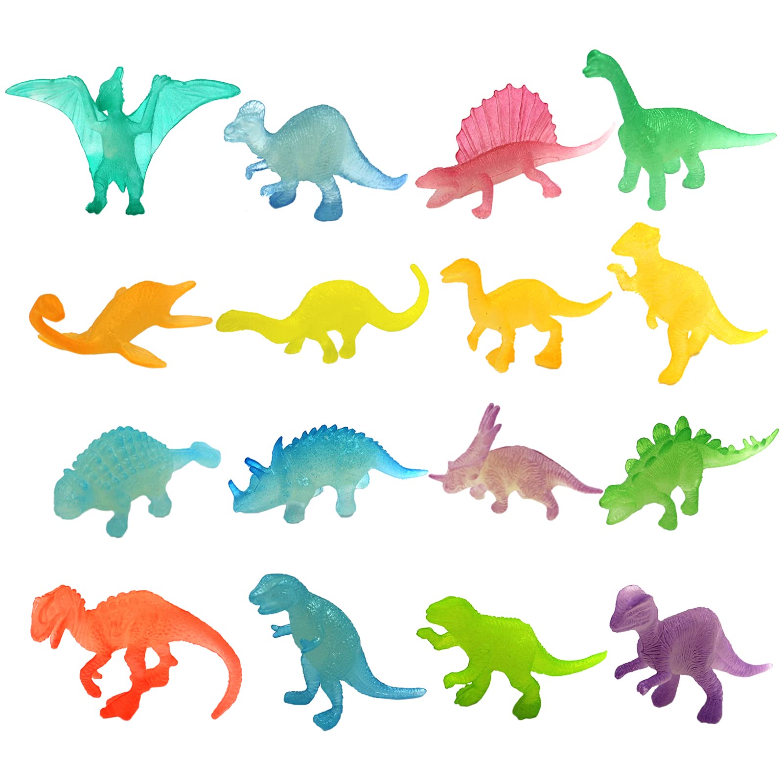 Haptime 16 Pcs Mini Dinosaur Figures, Small Luminous Dinosaur Toy, Glow In Dark Dinosaur Party Favors Cake Toppers, Plastic Dino