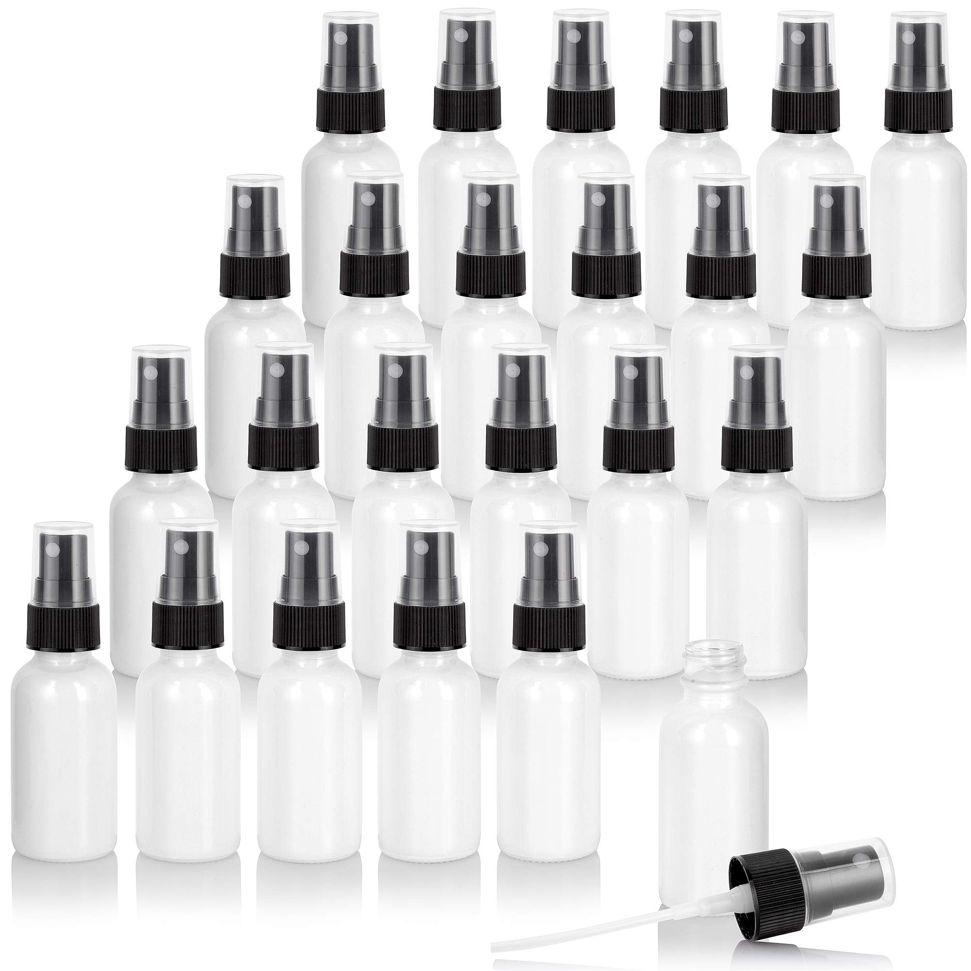Juvitus 2 Oz / 60 Ml High Shine Gloss White Glass Boston Round Bottle With Black Fine Mist Spray (24 Pack)