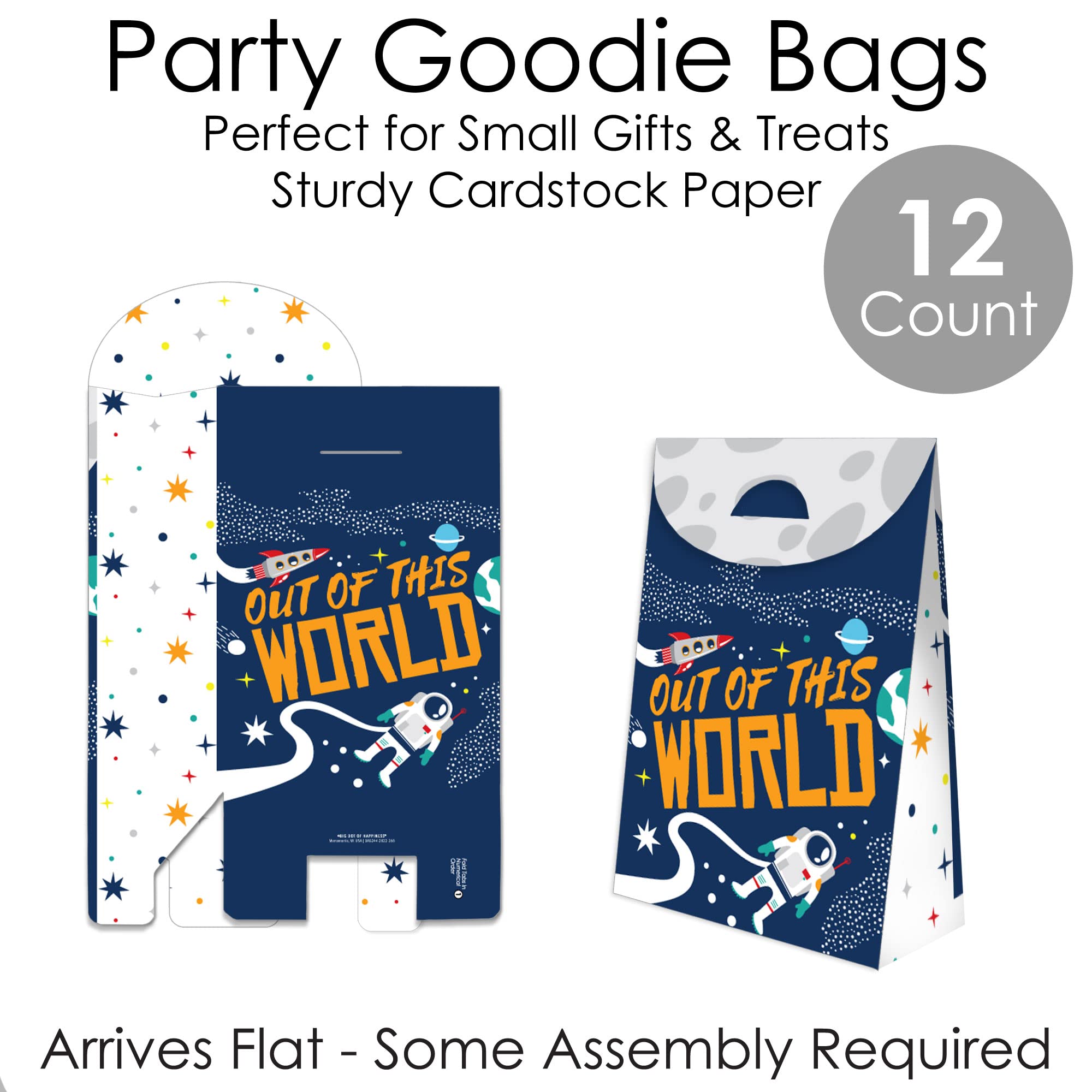 Big Dot Of Happiness Blast Off To Outer Space - Rocket Ship Baby Shower Or Birthday Gift Favor Bag - Party Goodie Boxes - Set Of