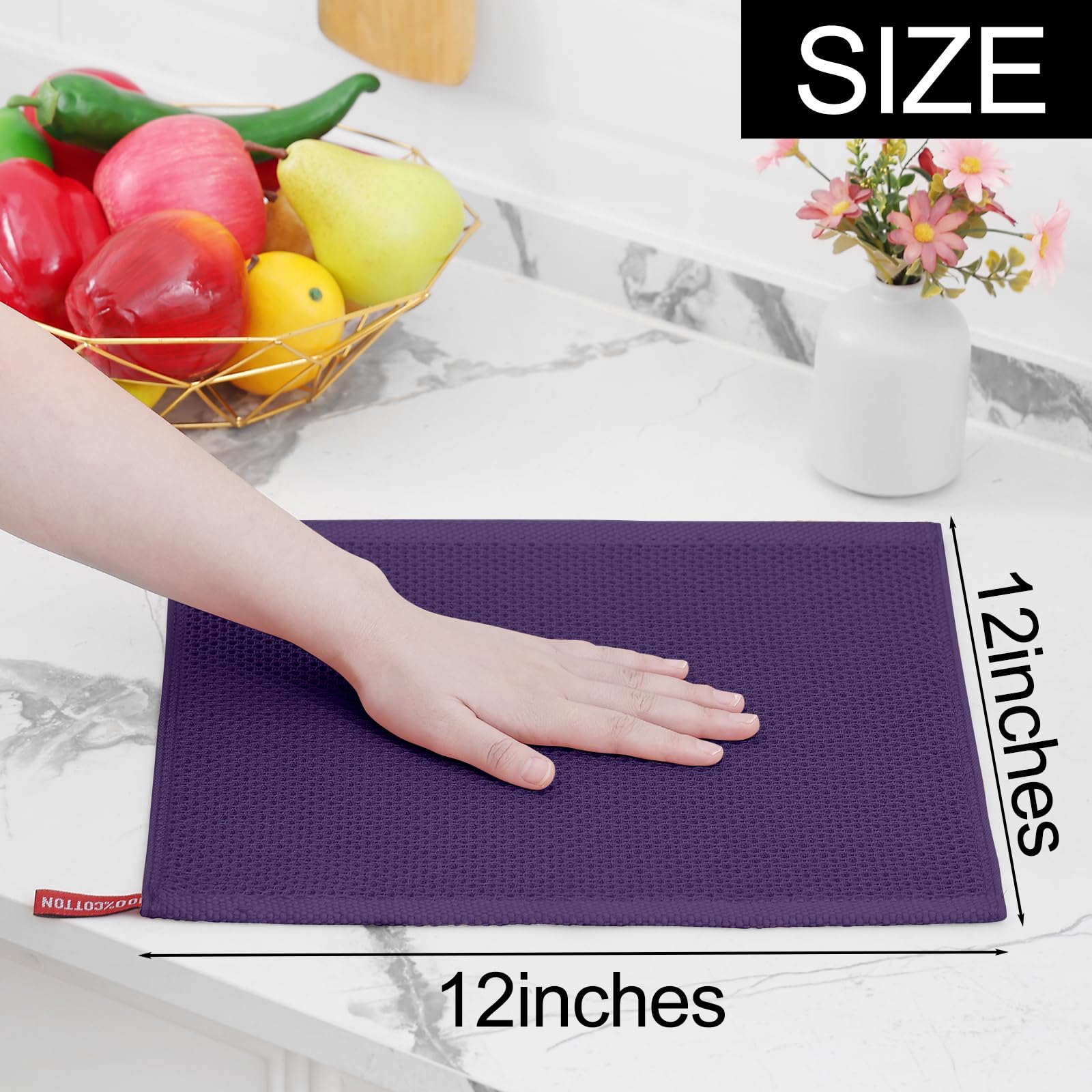 Homaxy 100% Cotton Waffle Weave Kitchen Dish Cloths, Ultra Soft Absorbent Quick Drying Dish Towels, 12 x 12 Inches, 6-Pack, Eggp