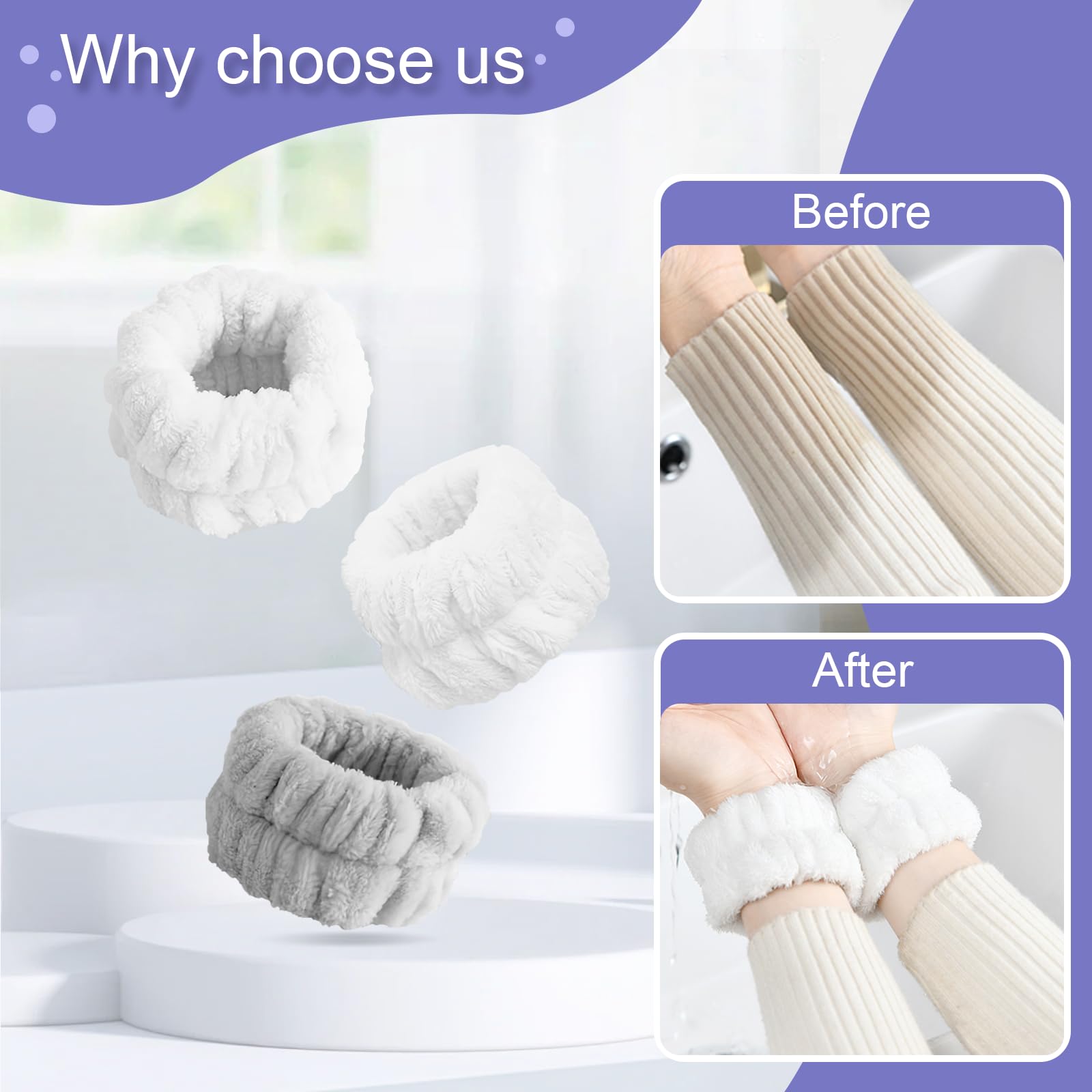 Azrdxsd 4Pcs Wrist Bands For Washing Face, Absorbent Towel Wristbands For Washing Face,Microfiber Wrist Spa Washbands For Women,