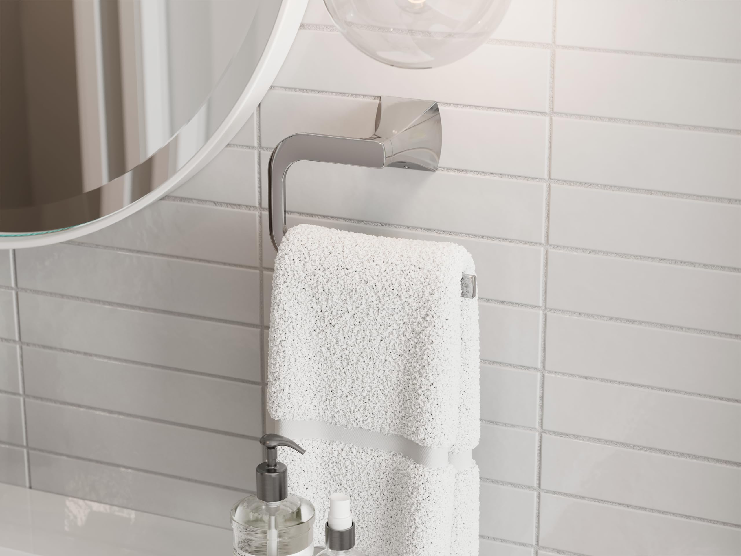 Pfister Bruxie 3-Piece Bathroom Hardware Set With Towel Bar, Towel Ring, And Toilet Paper Holder, Wall-Mounted, Polished Chrome