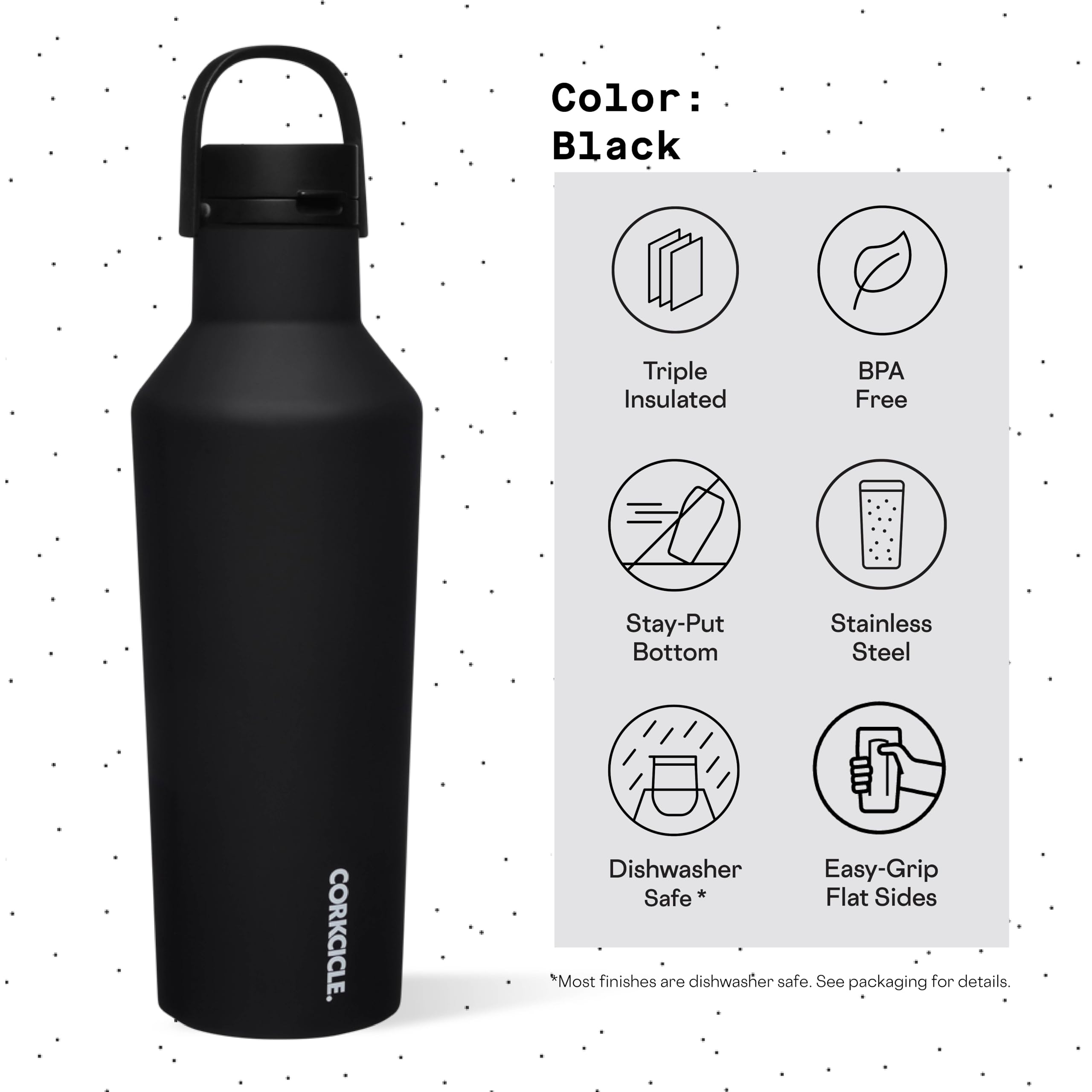 Corkcicle Sport Canteen Insulated Tumbler, Black, 32 Oz - Reusable Water Bottle Keeps Beverages Cold For 25 Hours & Hot 12 Hours
