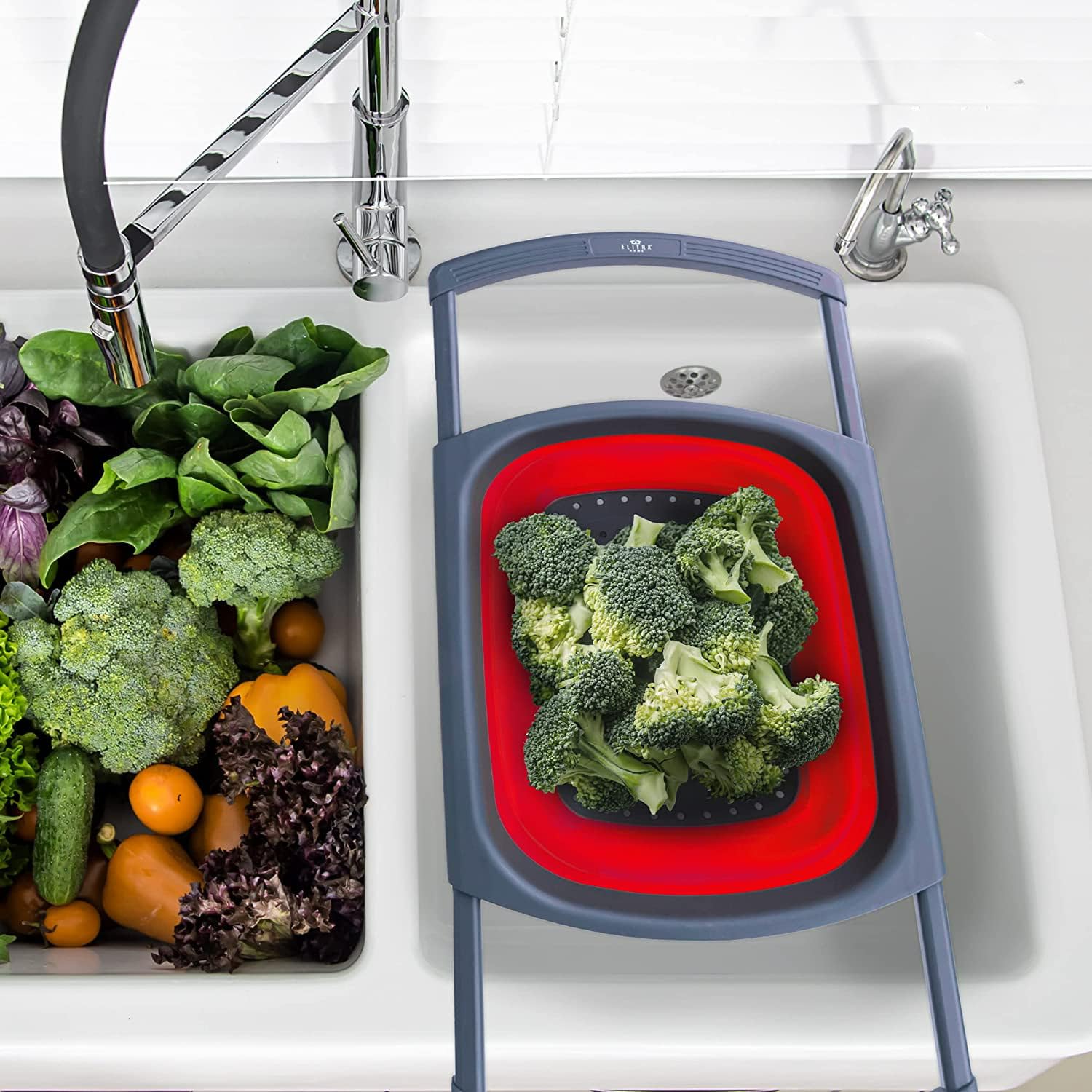 Collapsible Colander Strainer With Extendable Handles - Over The Sink Vegetable/Fruit Colanders Strainers For Kitchen, Capacity