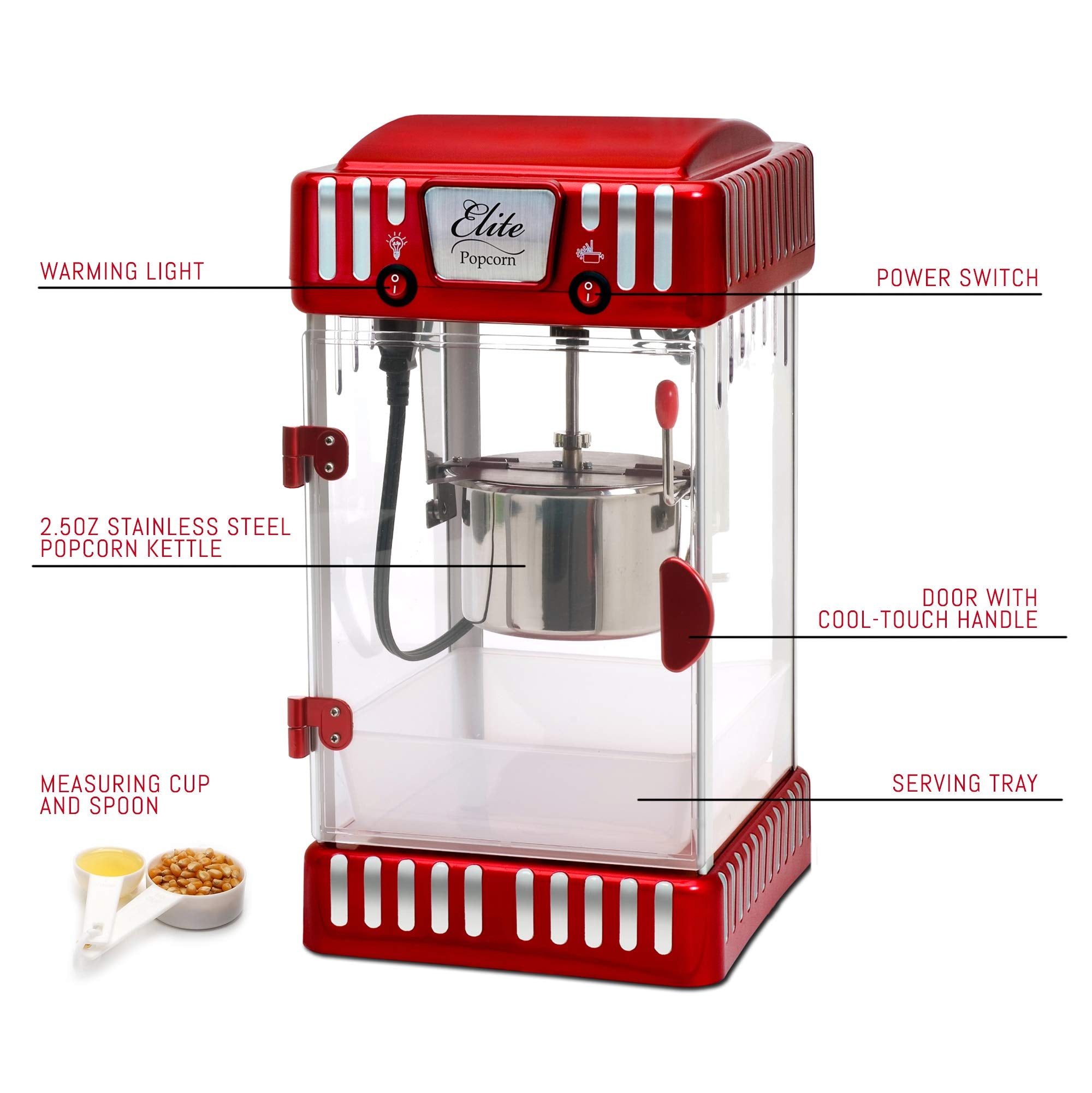 Elite Gourmet Epm-250 Maxi-Matic 2.5 Ounce Classic Carnival, Tabletop Kettle Popcorn Popper Machine, Retro-Style, Movie Hot Butt