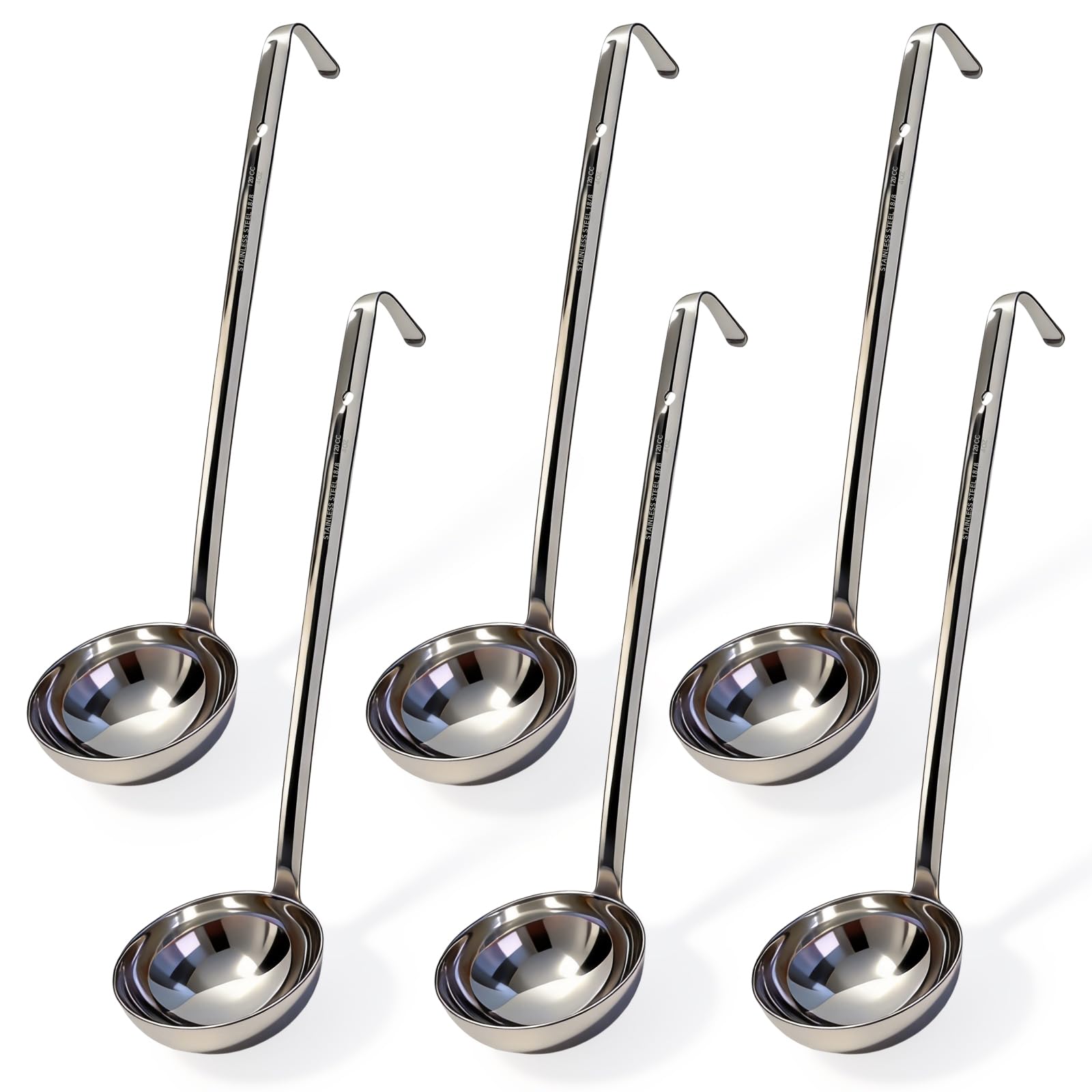 Adameng 6Pcs 4 Oz Soup Ladle,Stainless Steel Ladle with long Handle,Metal Kitchen Soup Spoon Cooking Utensil for Serving, Stirri