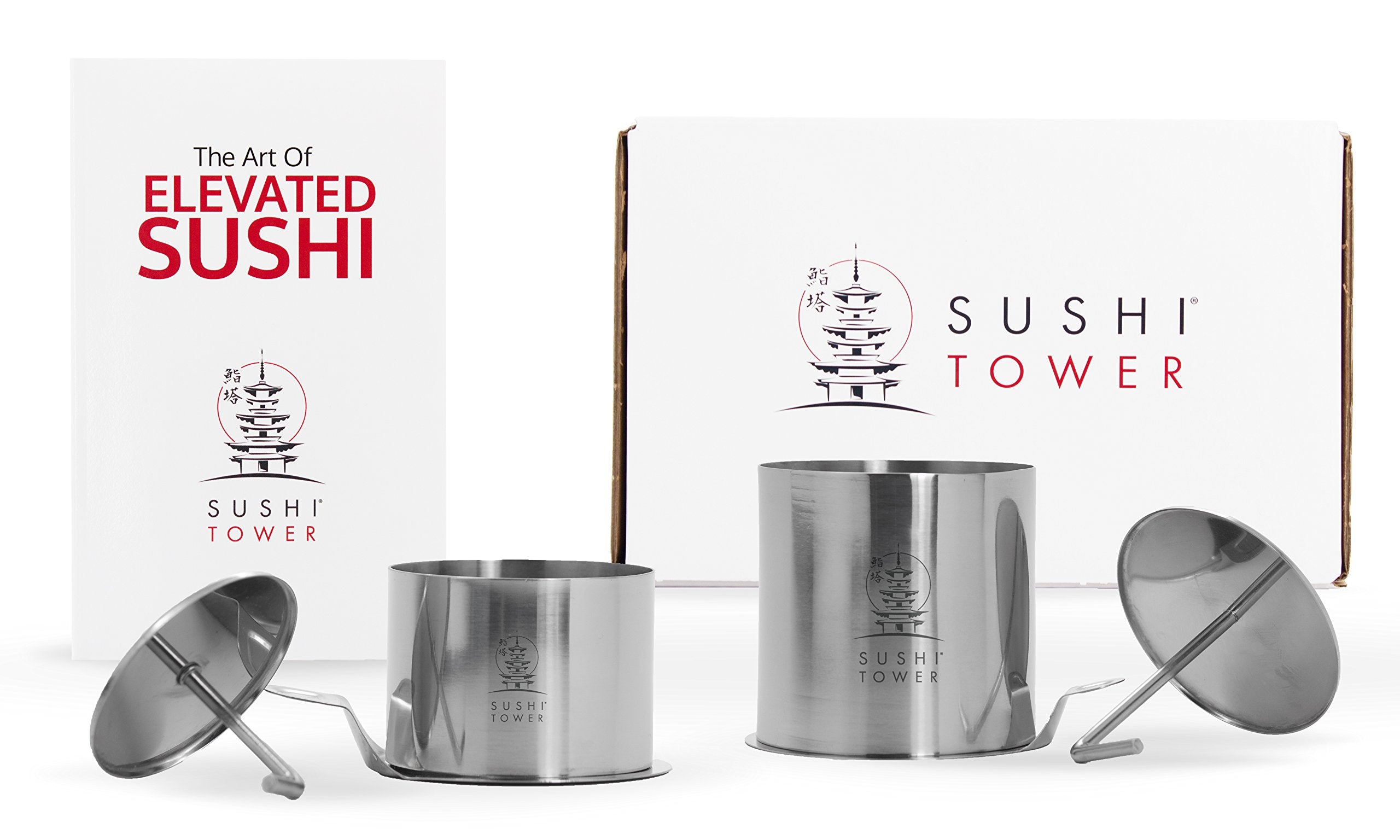 Sushi Tower The Original Kit - Premium Stainless Steel Sushi Making Set Featuring 2 Sizes, Storage Container, Free Gifts & Recip