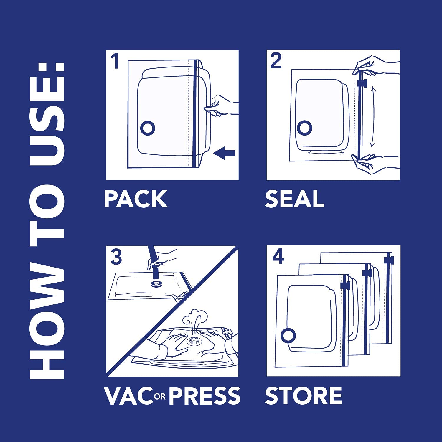Hefty Shrink-Pak - 3 Extra Large Vacuum Storage Bags For Storage For Clothes, Pillows, Towels, Or Blankets - Space Saver Vacuum