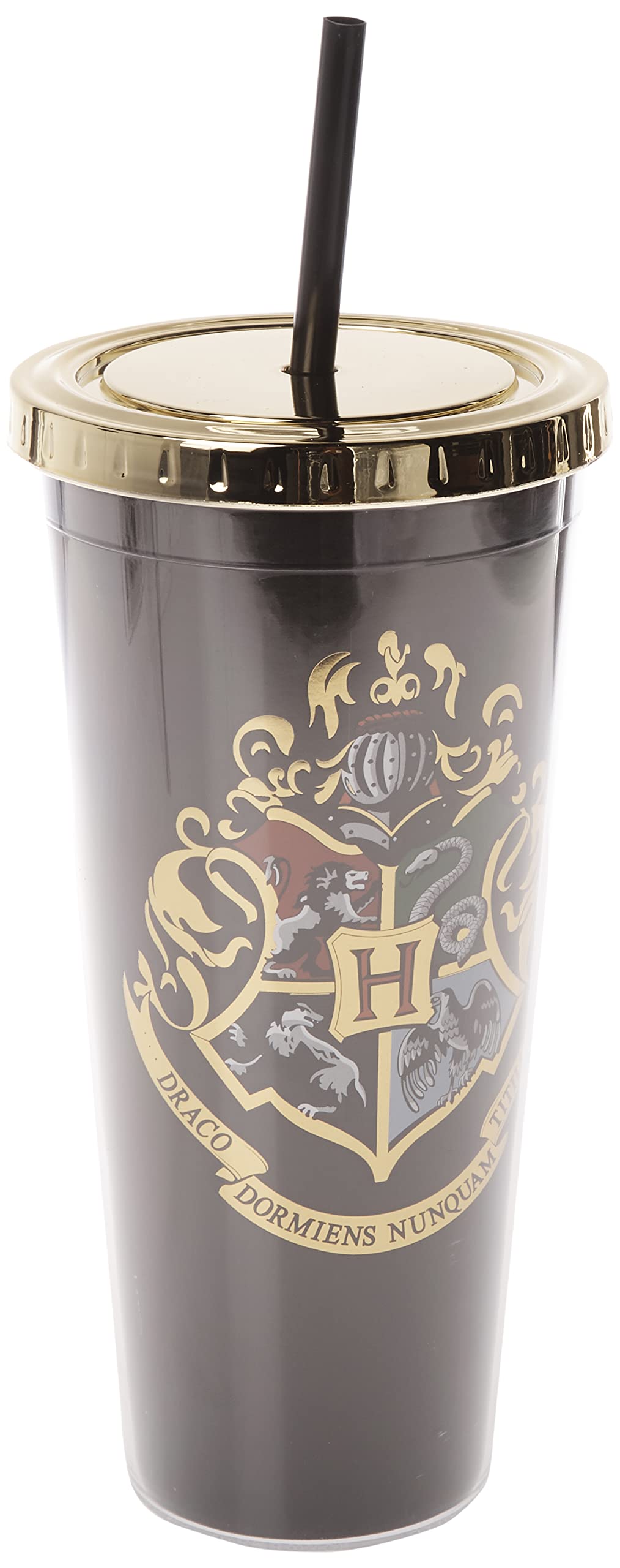 Spoontiques Harry Potter Acrylic Foil Cup with Straw, 20oz - Metallic Locking, Double Wall Insulated, BPA Free - Hogwarts Crest