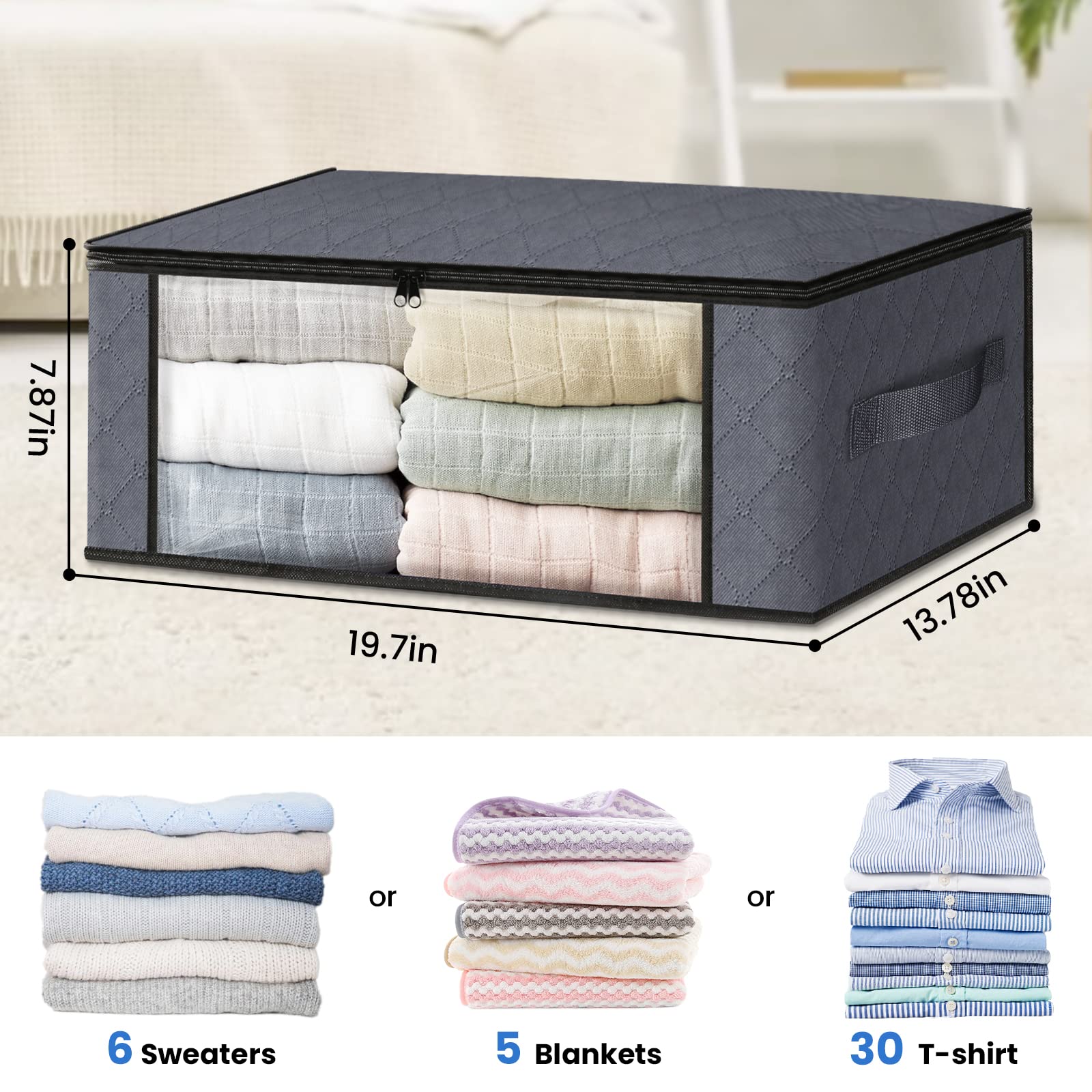 HomeHacks Storage 3-Pack Clothes Organizer Storage Bags Foldable Storage Box with Large Clear Window Sturdy Handles for Closet,