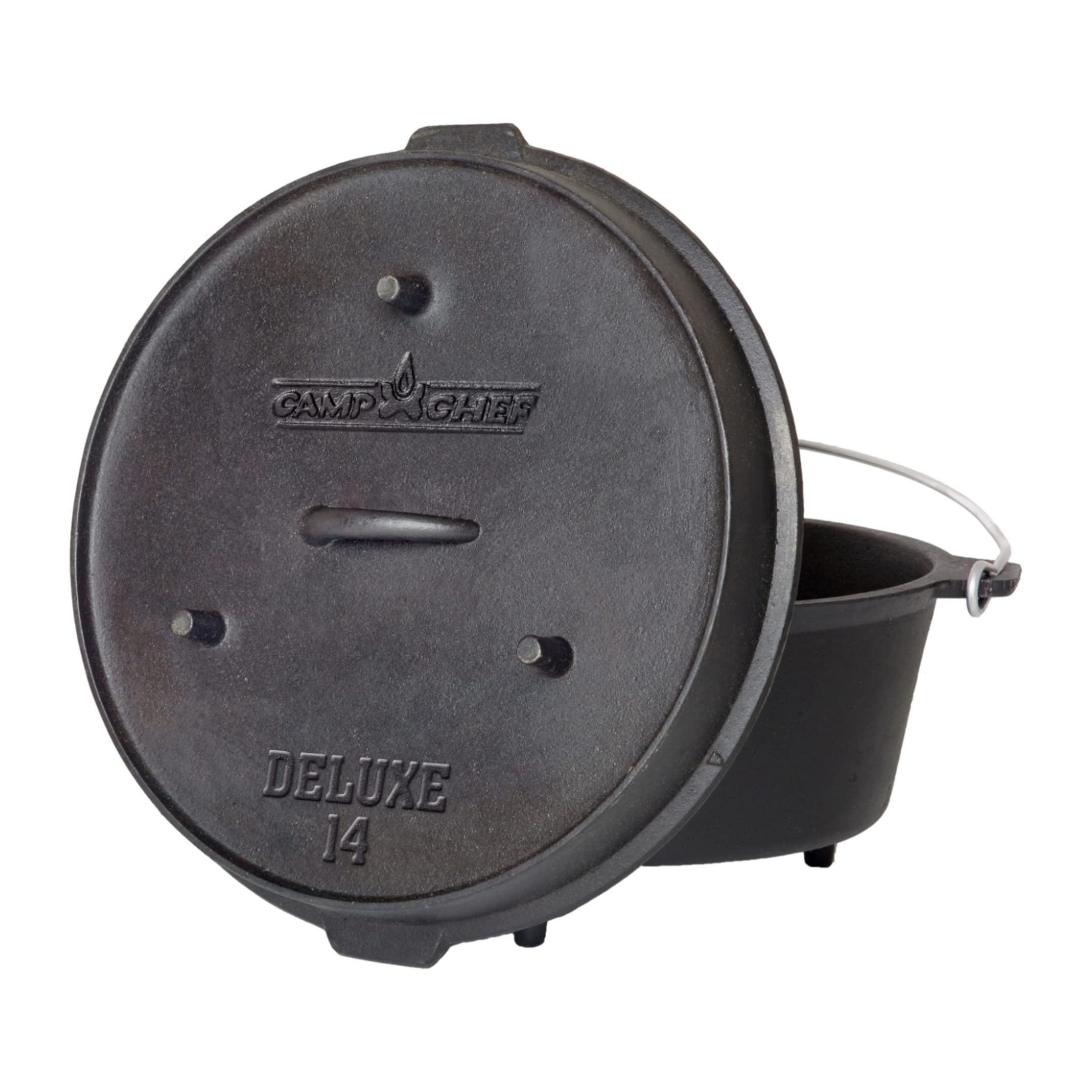 Camp Chef Deluxe 14 Dutch Oven - Cast Iron Dutch Oven With Lid & Lid Lifter For Indoor & Outdoor Cooking - 12 Quarts