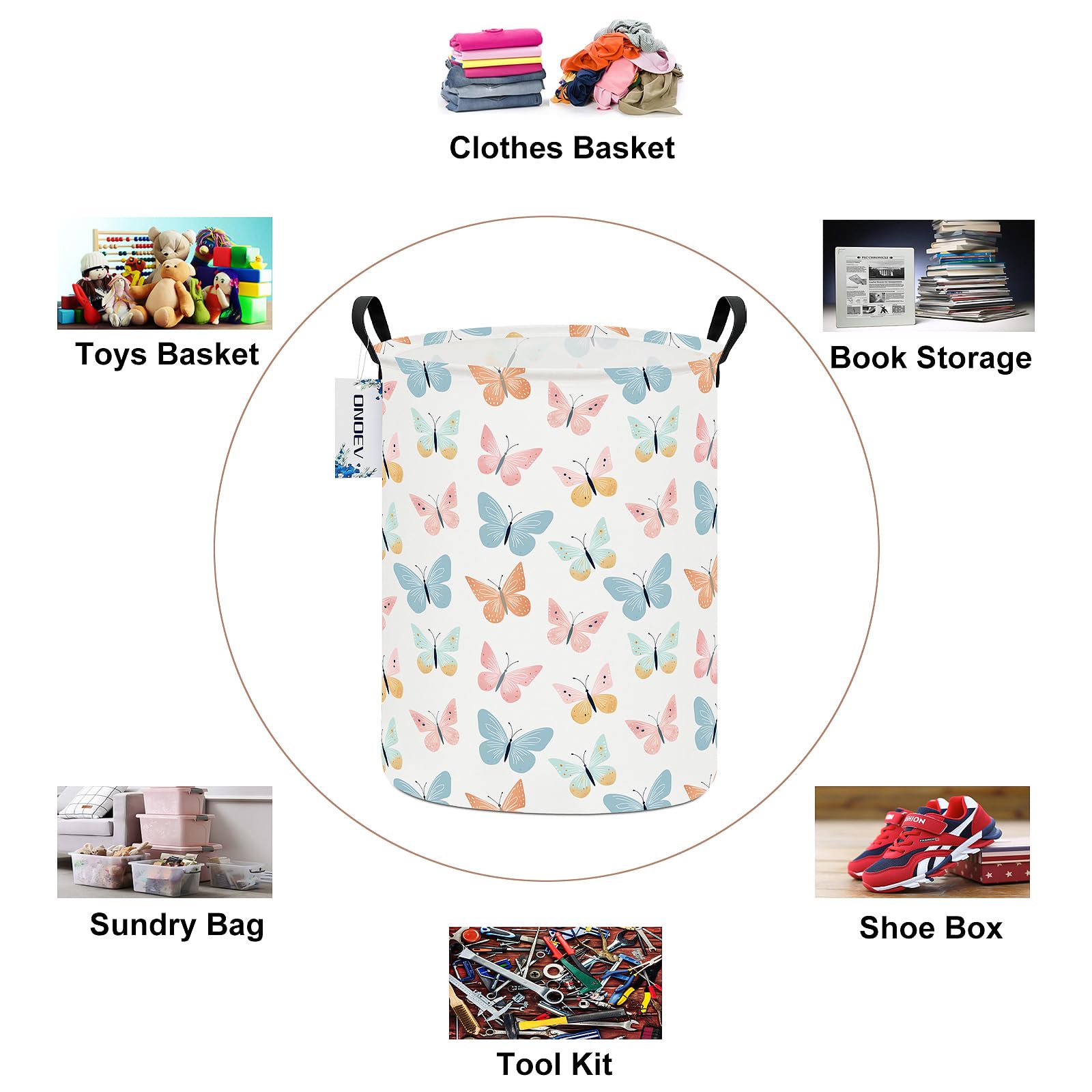 Onoev Round Waterproof Laundry Basket,Laundry Hampers With Handle,Gift Basket,Suitable For Children'S Room And Toy Storage (Colo