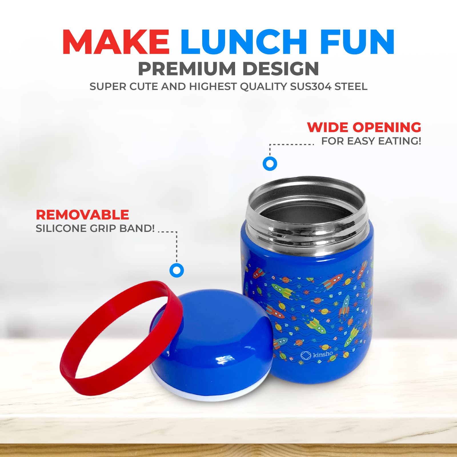 Thermos For Hot Food, Kids Lunch Insulated Stainless Steel Wide Mouth Jar, Boys Soup Container, Toddlers Day Care Pre-School, Le