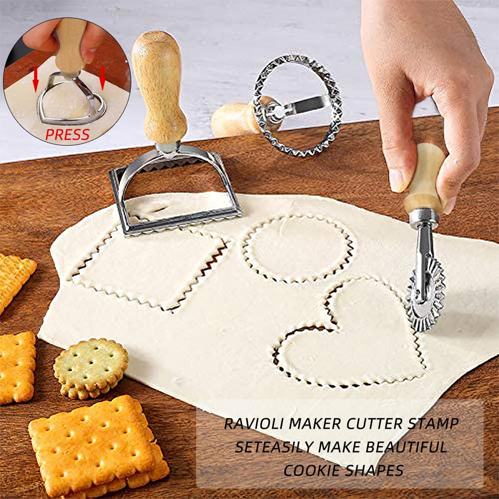 Ravioli Stamp Set, Ravioli Maker Cutter Stamp, Ravioli Stamp Maker Cutter With Roller Wheel Set, Pasta Press Round & Square & He