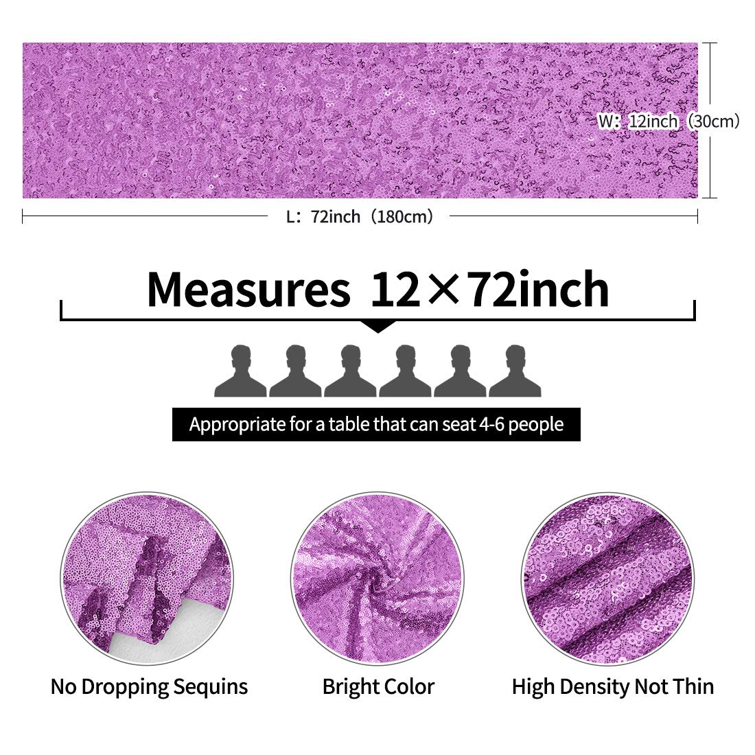 2 Packs 12 X 72 Inches Light Purple Sequin Table Runner, Glitter Lavender Runner For Birthday Party Supplies Decorations Wedding
