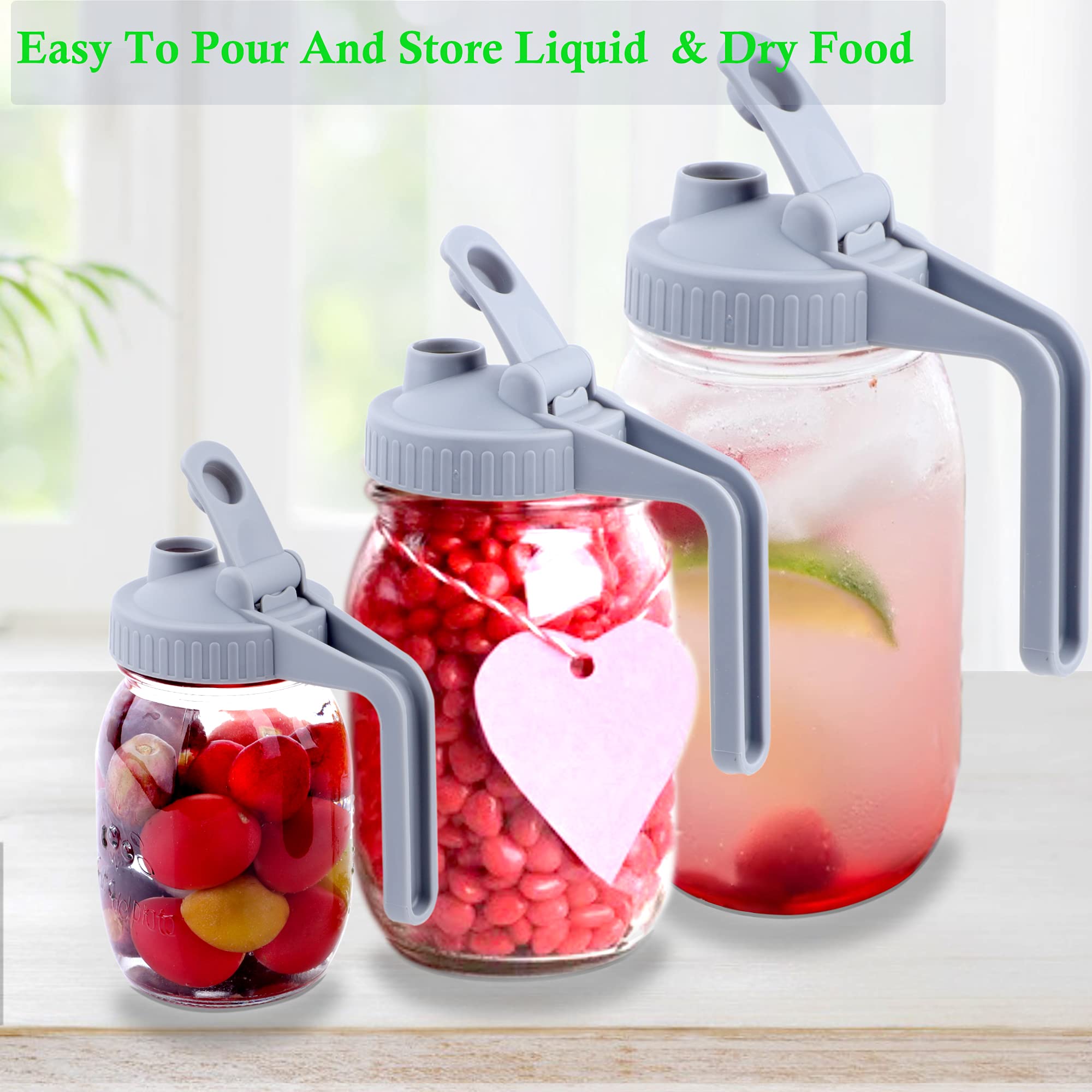 Mason Jar Pour Spout Lid Regular Mouth With Handle, Airtight & Leak-Proof Flip Cap Lid, Easy Open & Pour, Turns Your Mason Jar I