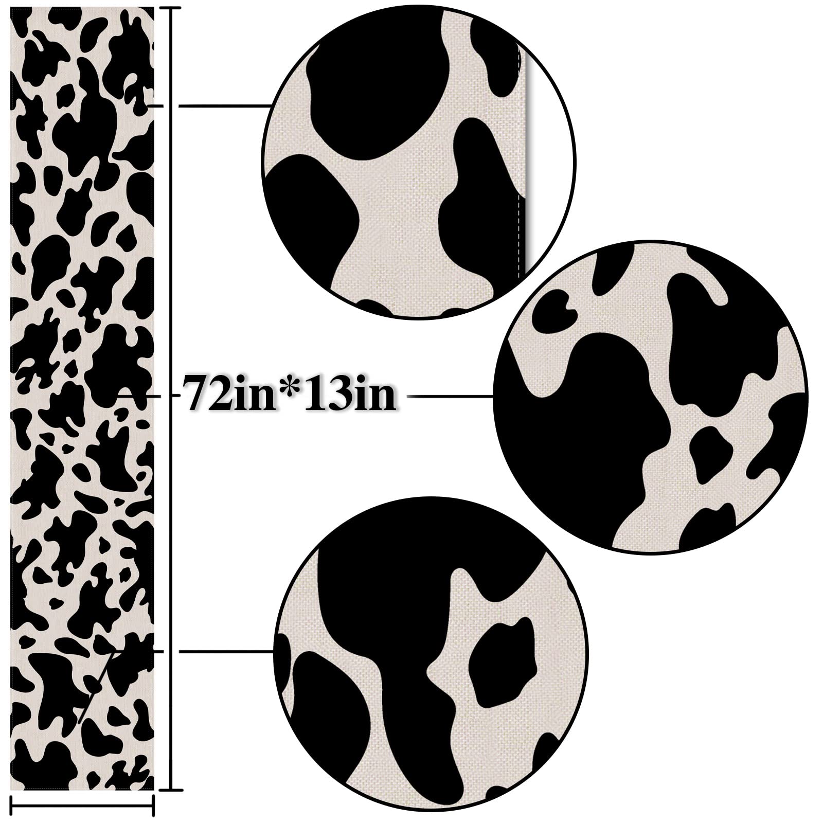 Nepnuser Linen Cow Print Table Runner Farm Cowboy Themed Birthday Party Decoration Dining Room Kitchen Home Decor (13'' X 72'')