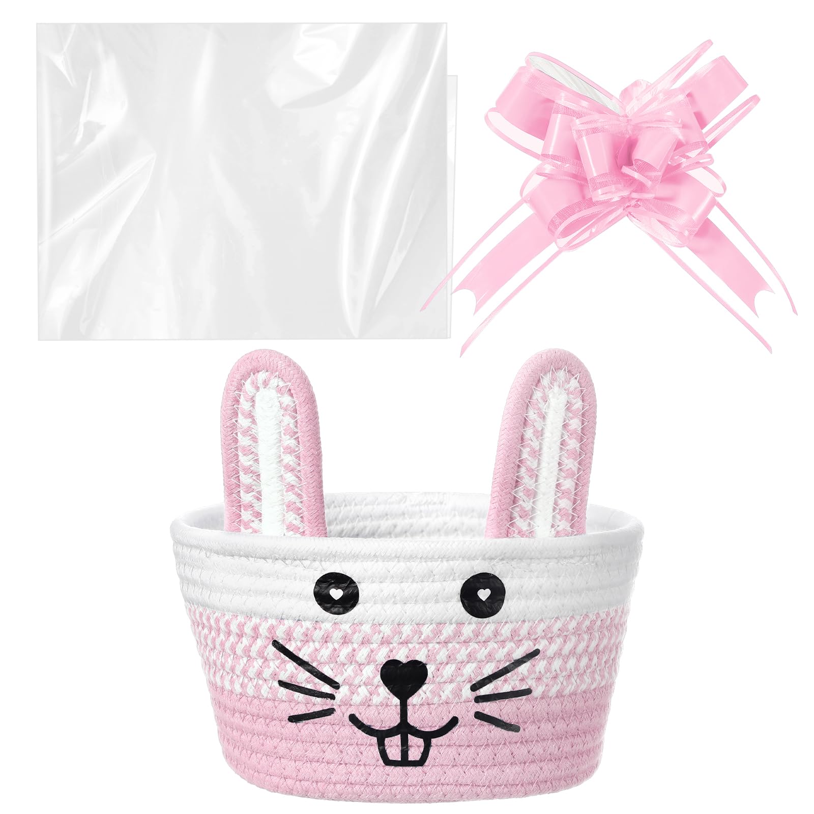 Zopeal Woven Easter Baskets with Gift Bags and Ribbons Empty Bunny Basket with Ears for Gift Wrapping Egg Hunt Storage Cute East