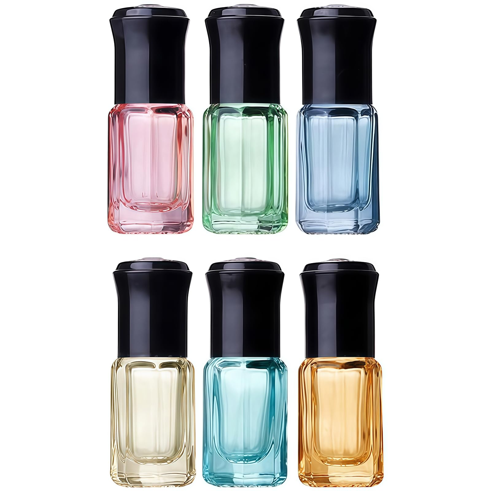 6Pcs 3ml Empty Refillable Clear Glass Roller Bottles with Black Cap MultiColor Mini Essential Oil Rollon Bottle Vials Travel P
