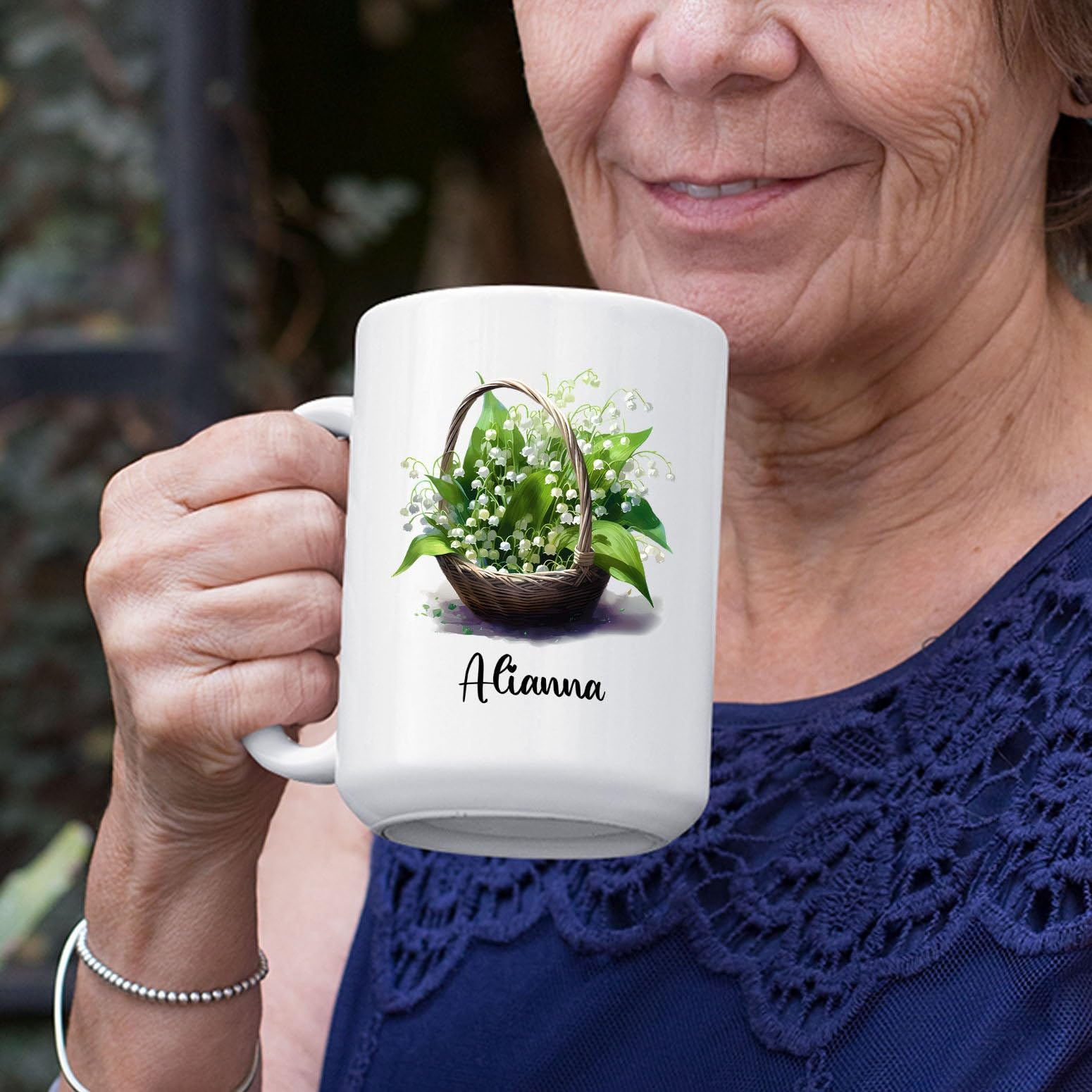 Lily Of The Valley Coffee Mug Gift, Personalized Name Lily Of The Valley Flowers Ceramic Cup Present, Customized Floral Tea Cup