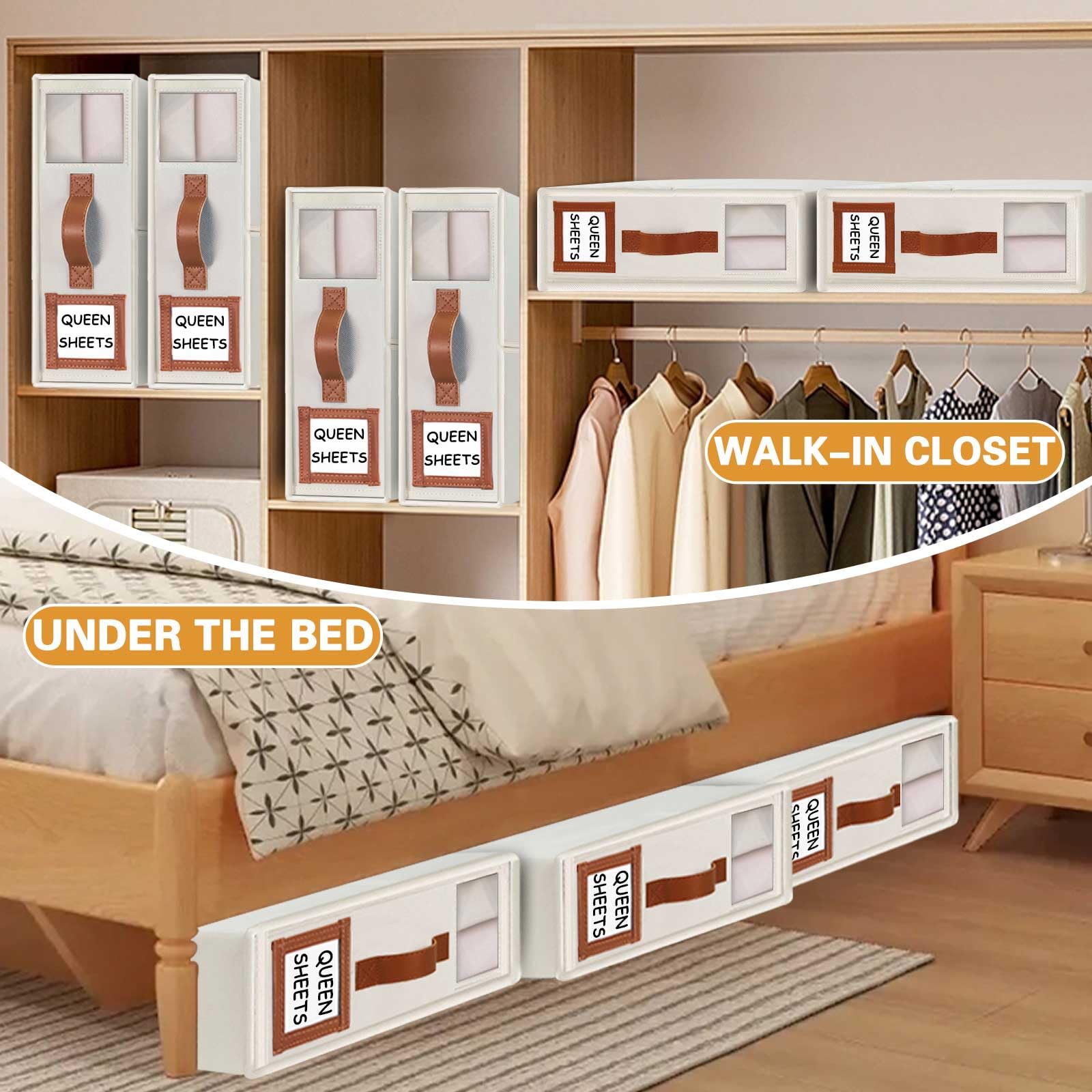 GhvyenntteS Bed Sheet Organizers and Storage 4 Pack (Queen & King Size), Foldable Sheet Organizers and Storage with Window and L