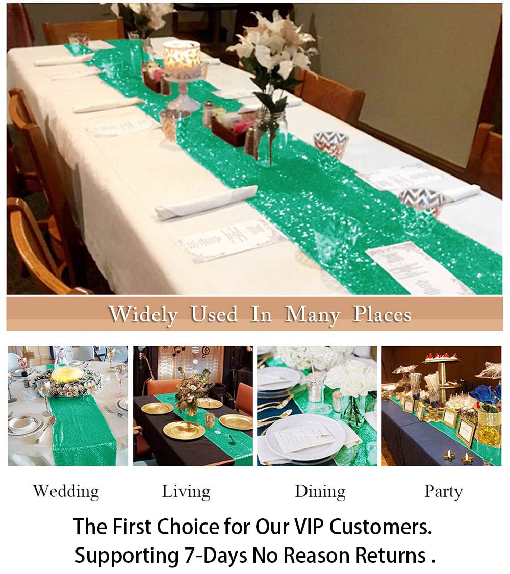 Shinybeauty 12'' X 108'' Sequined Table Runner Shiny Green Glitter Table Runner For Party Green Table Runner For Dining Room Chr