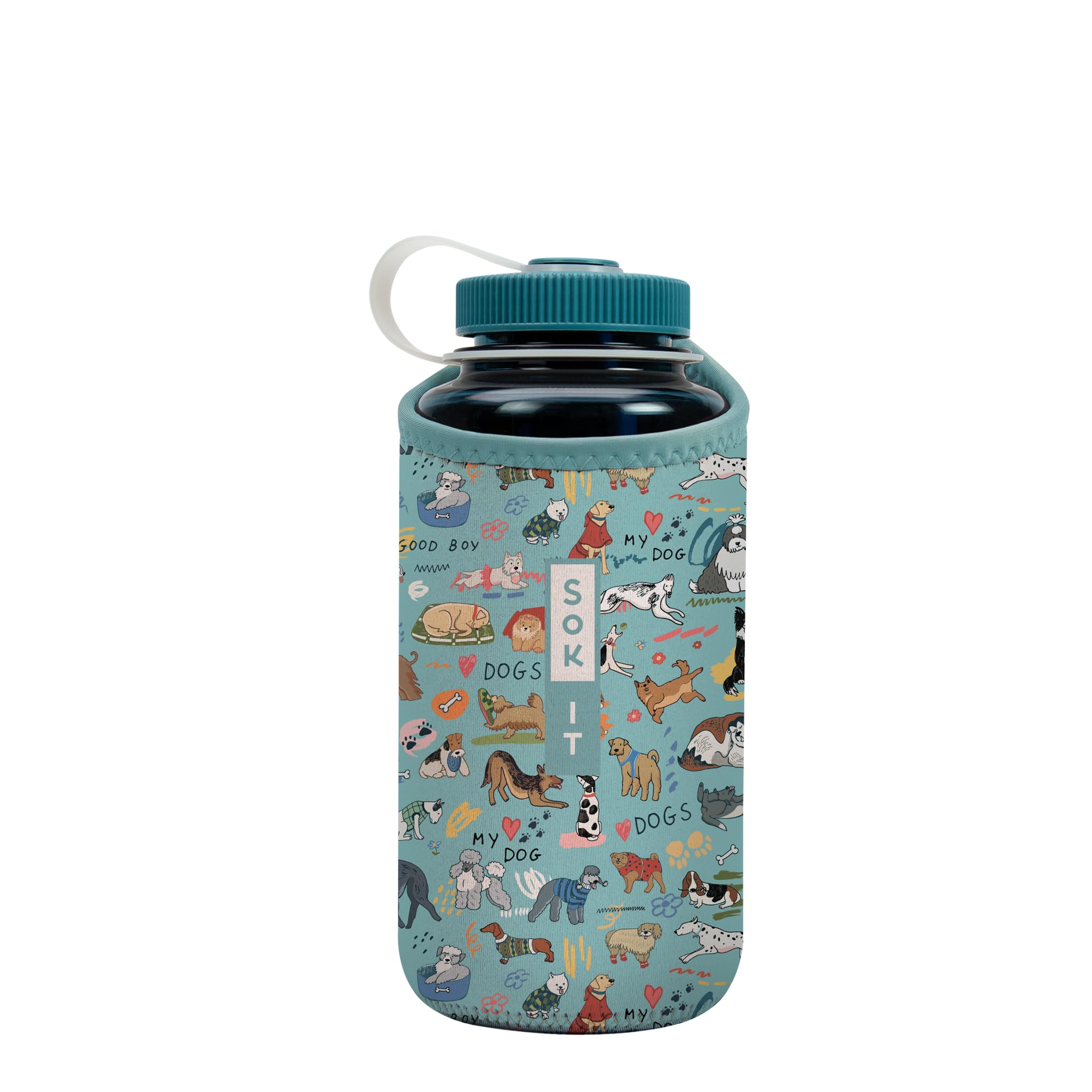 Sok It BotlSok Water Bottle Sleeve Insulated Neoprene Cover (Dog Days Forever, Fits 32oz Nalgene)