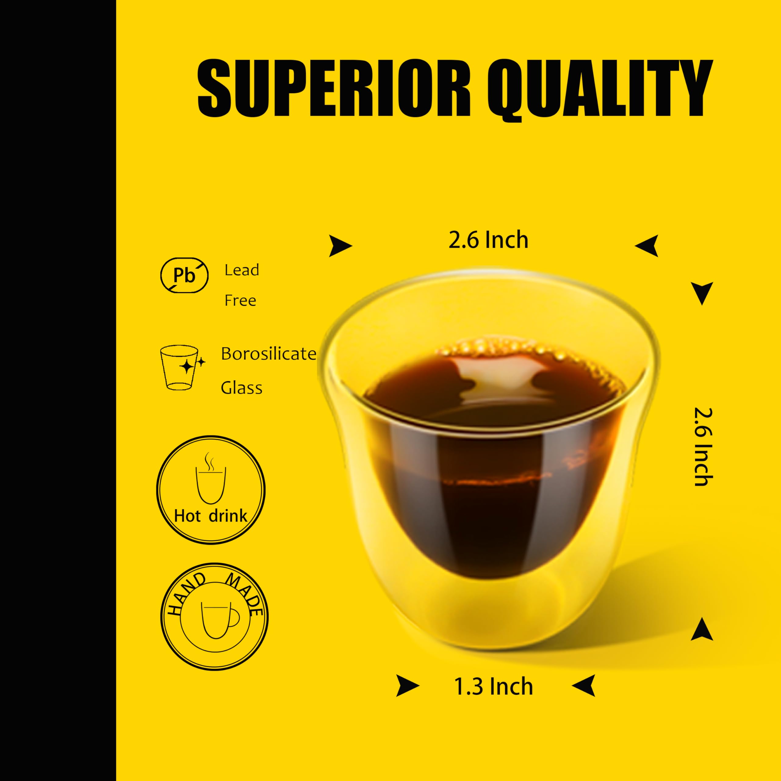 Punpun Espresso Cups Glass For Coffee, Clear Coffee Cups, Double Wall Clear Thermo Glass, Espresso Shot Glass, Coffee Cups (2.0