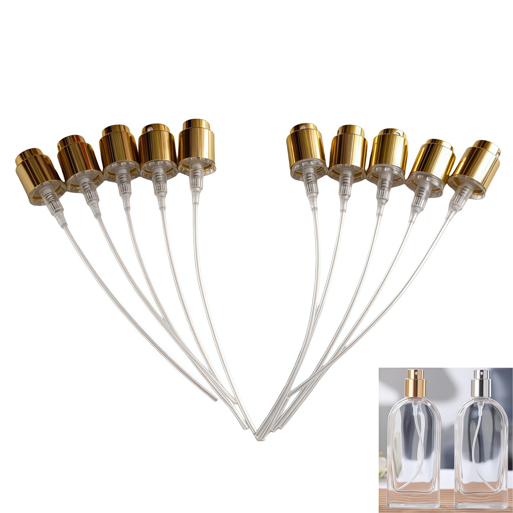 Wrjmzdcfdcf 10Pcs Perfume Spray Bottle Top Golden Spray Head Perfume Atomizer Spray Nozzle For Bottles,13mm Bayonet