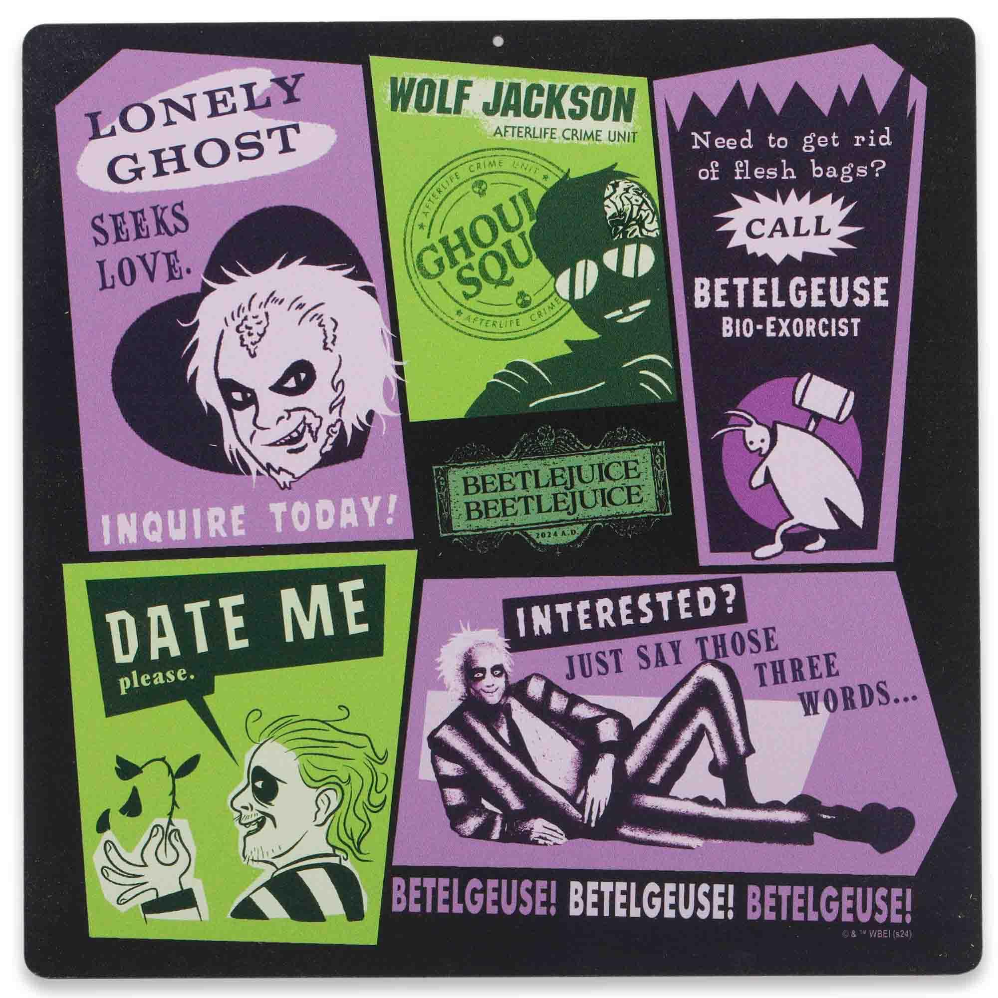 Beetlejuice Beetlejuice Dating Ad Collage Metal Sign - Fun Beetlejuice Wall Decor for Home
