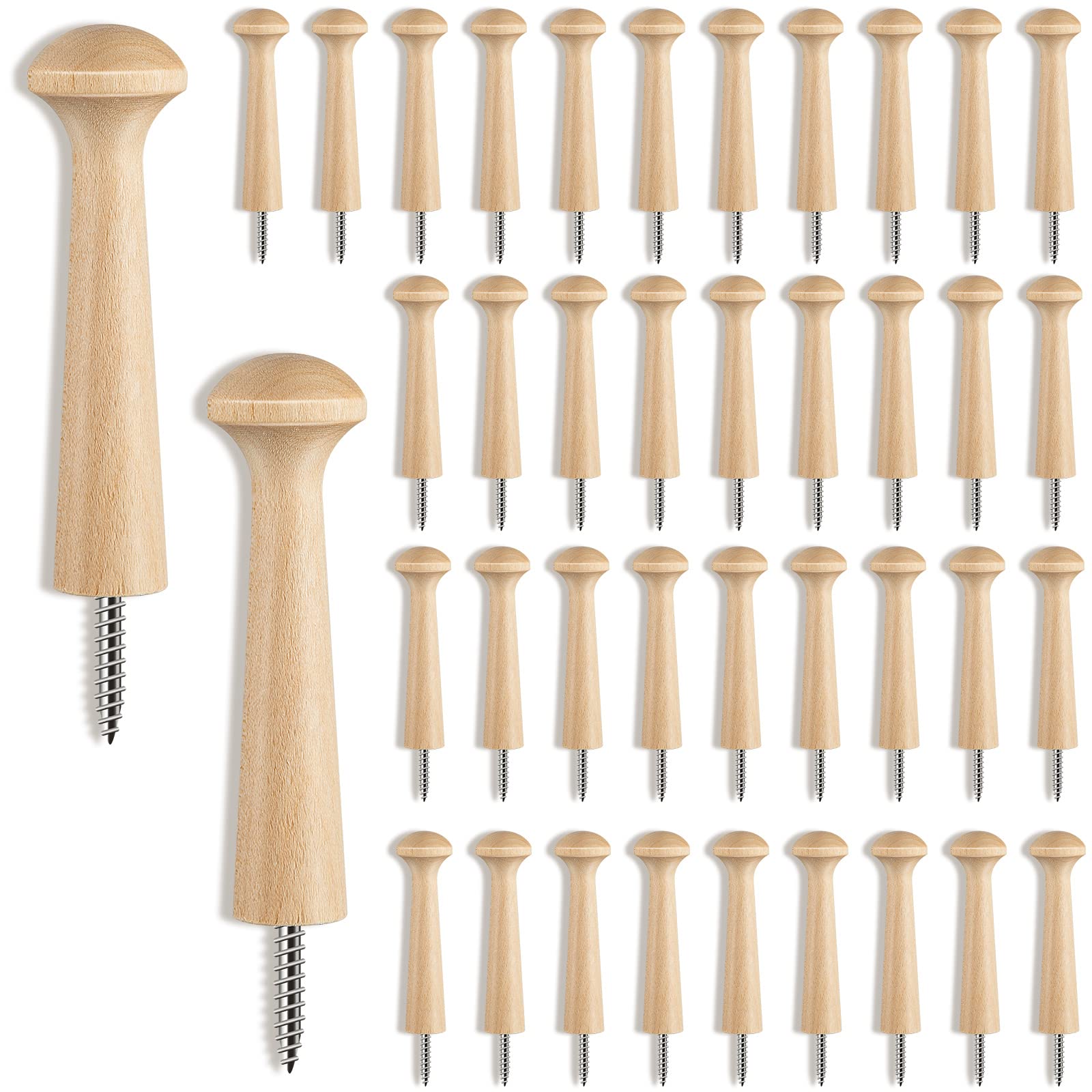Jetec Wooden Shaker Peg Wood Screw-On Shaker Pegs 2.9 Inch Long Unfinished Wood Shaker Racks For Hanging Clothes Hats Towel And