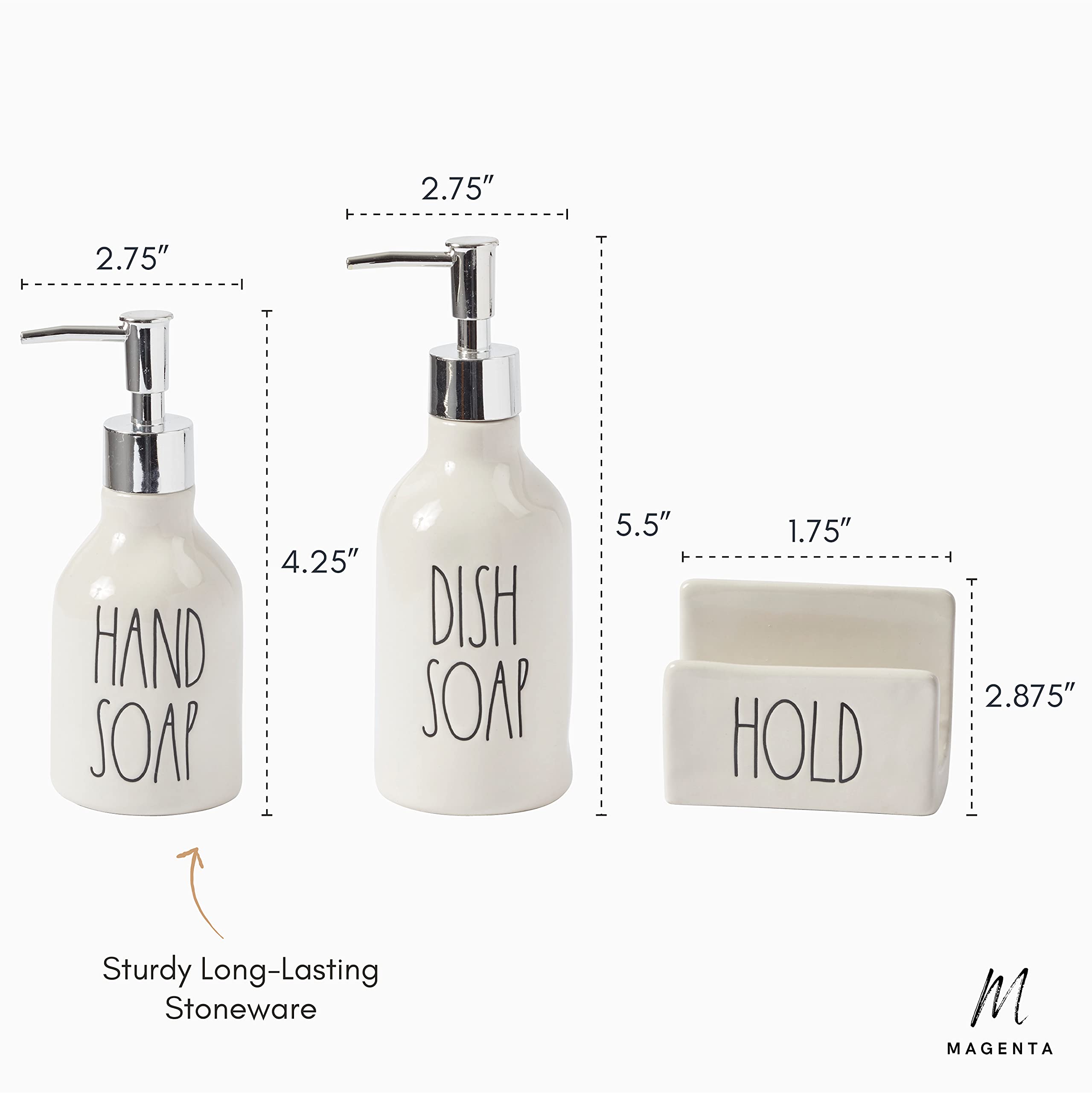 Rae Dunn Kitchen-Sink Soap Dispenser Set, Hand Soap And Dish Soap Dispenser For Kitchen With Sponge Holder And Tray